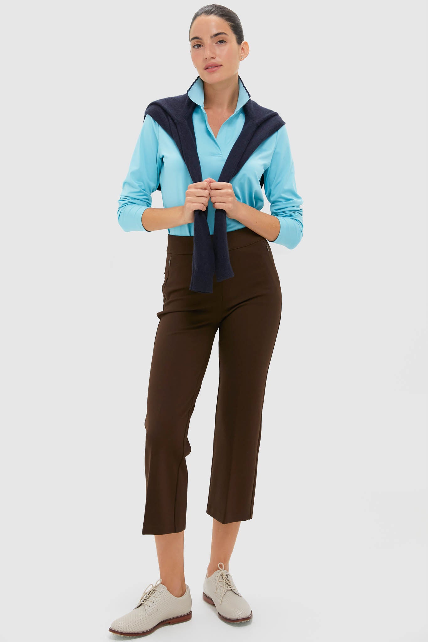 Bright Blue Long Sleeve Performance Jersey Caroline Polo-Charming Tale Store