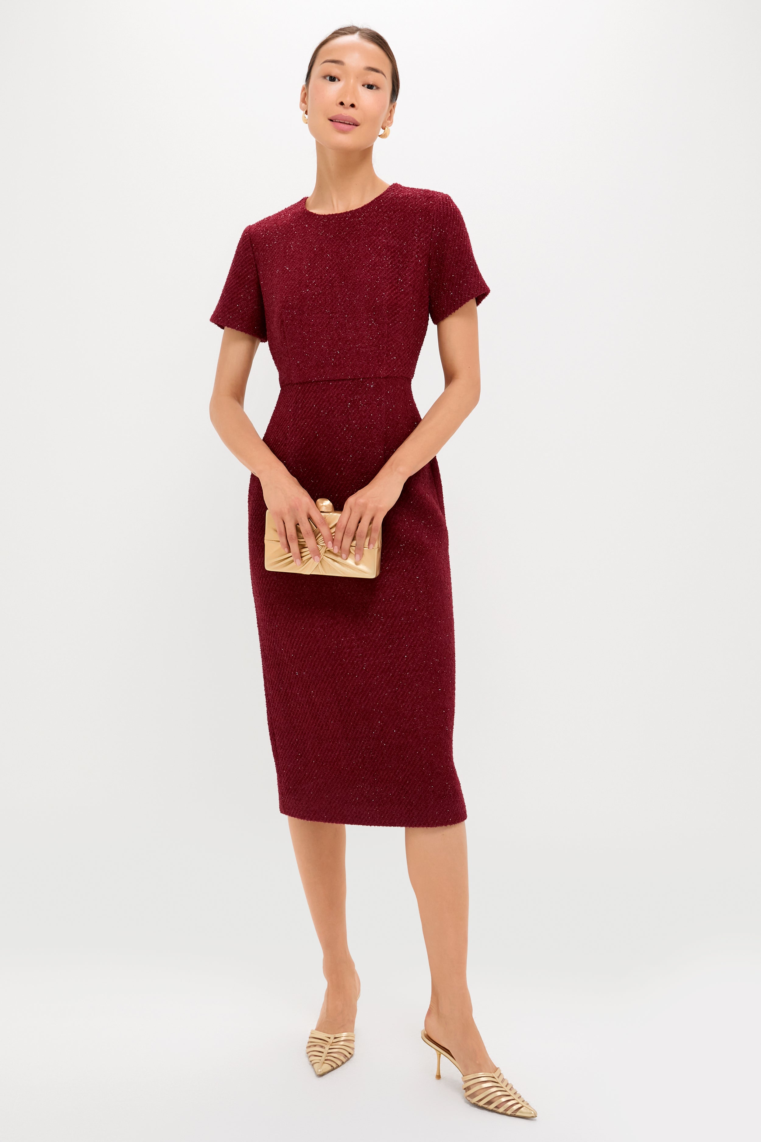Burgundy Shimmer Boucle Pinot Midi Dress-Charming Tale Store