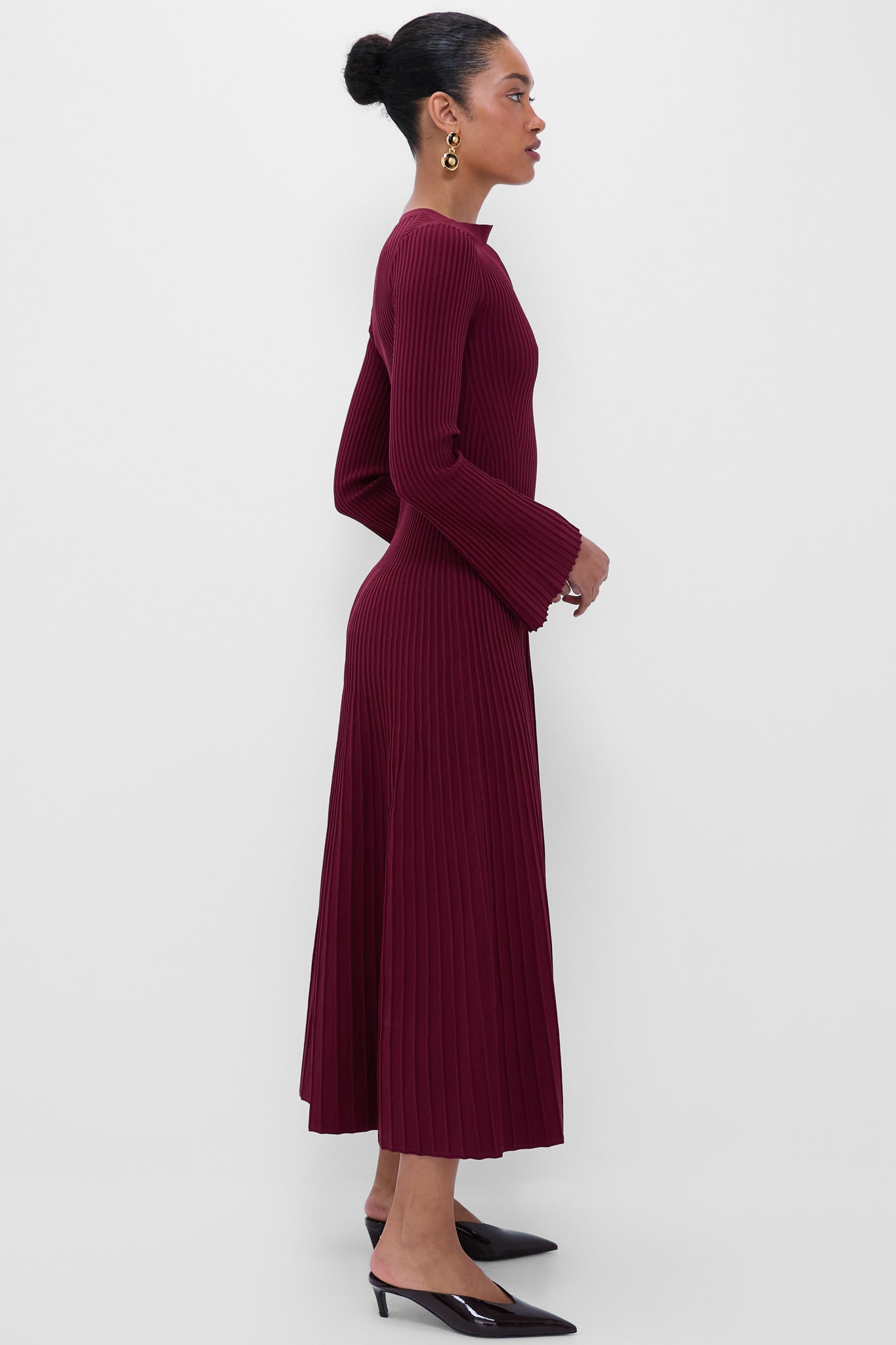 Cranberry Genna Long Sleeve Midi Dress-Charming Tale Store