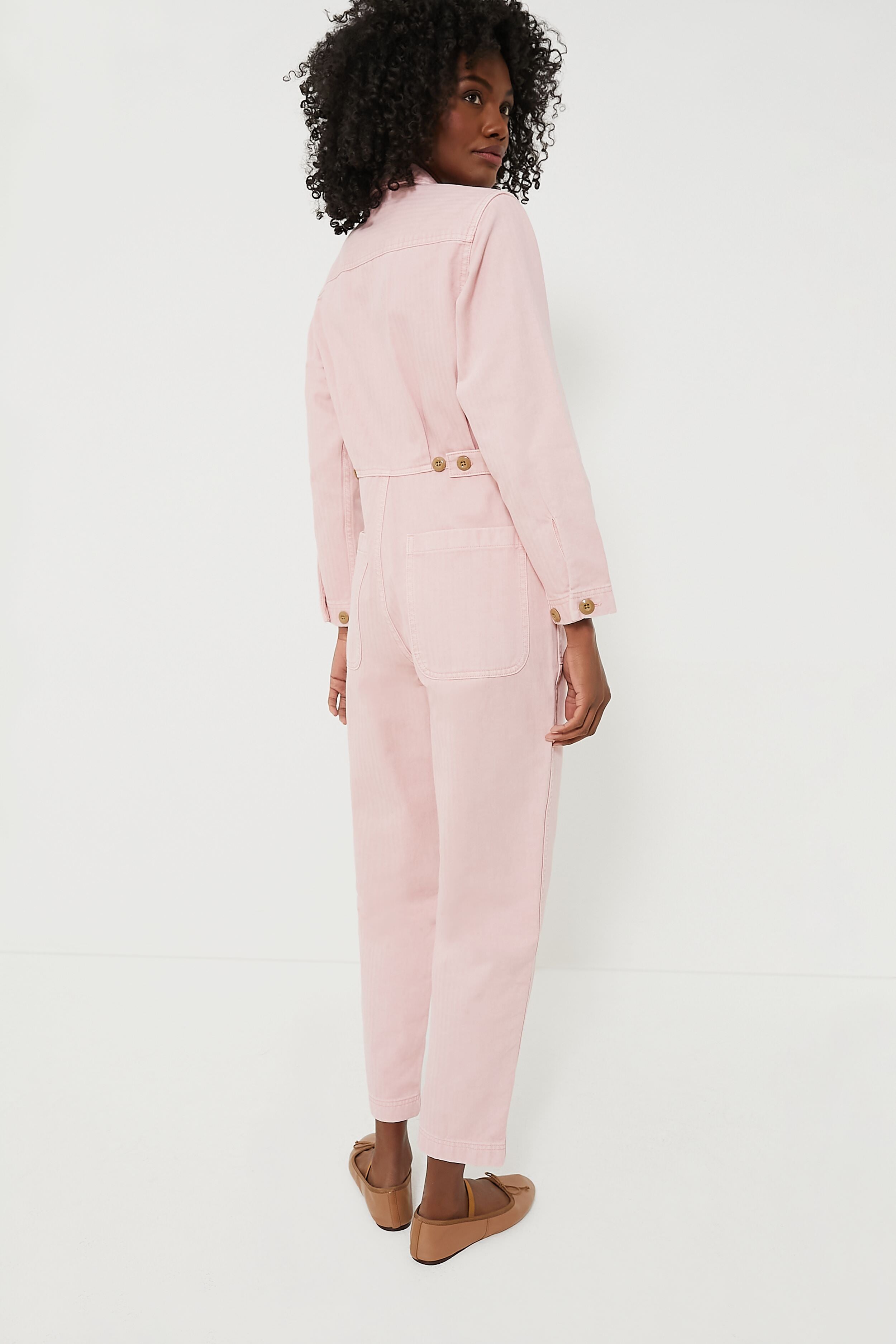 Blush Pink Herringbone Standard Zip Jumpsuit-Charming Tale Store