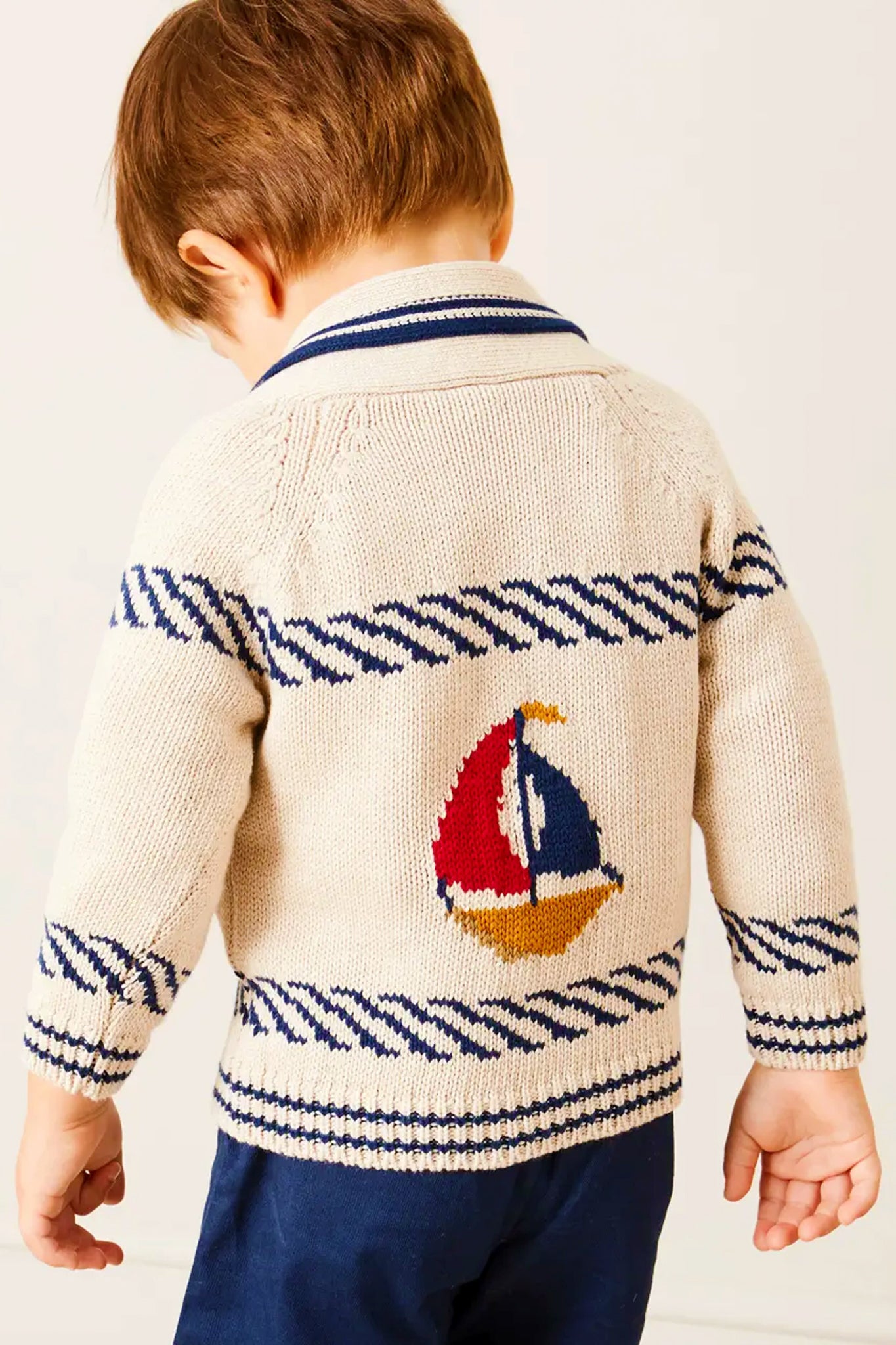Boat Motif Shawl Neck Nautical Cardigan in Beige-Charming Tale Store