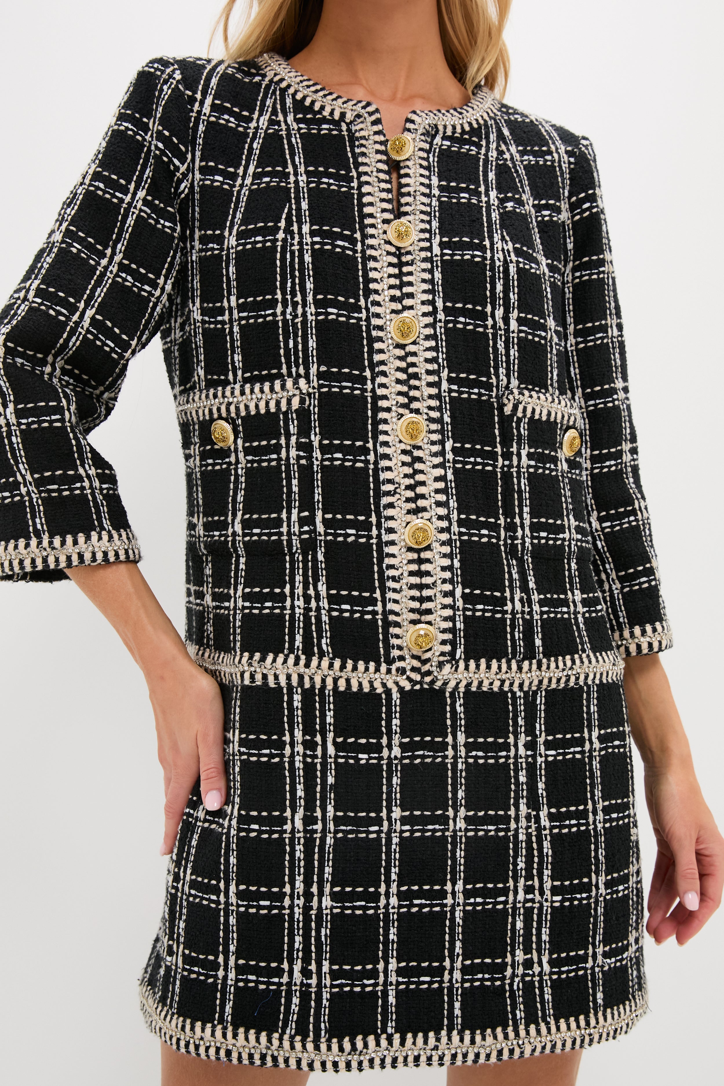 Embellished Black Tweed Onassis Dress-Charming Tale Store