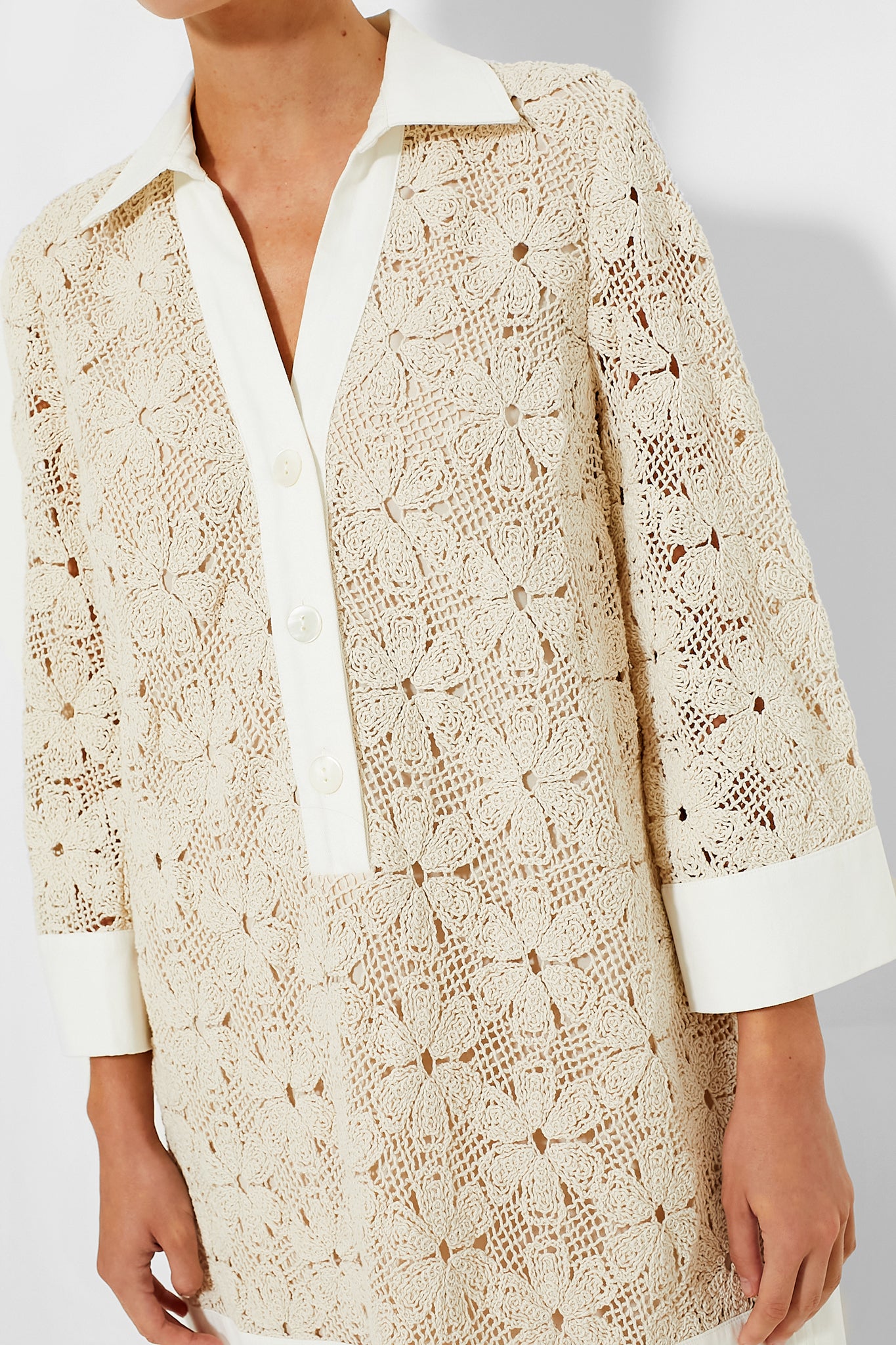 Tan Crochet Collier Dress-Charming Tale Store