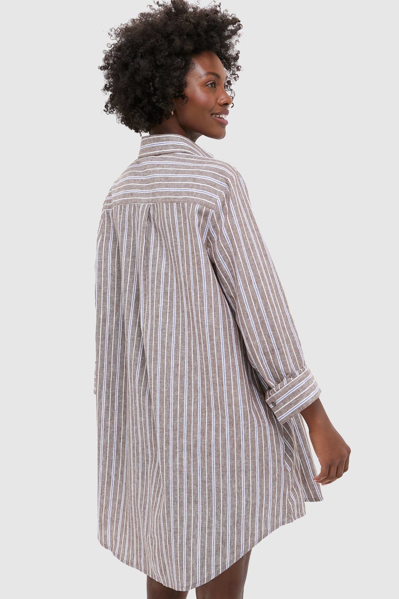 Dove Stripe Linen Carlotta Shirt Dress-Charming Tale Store