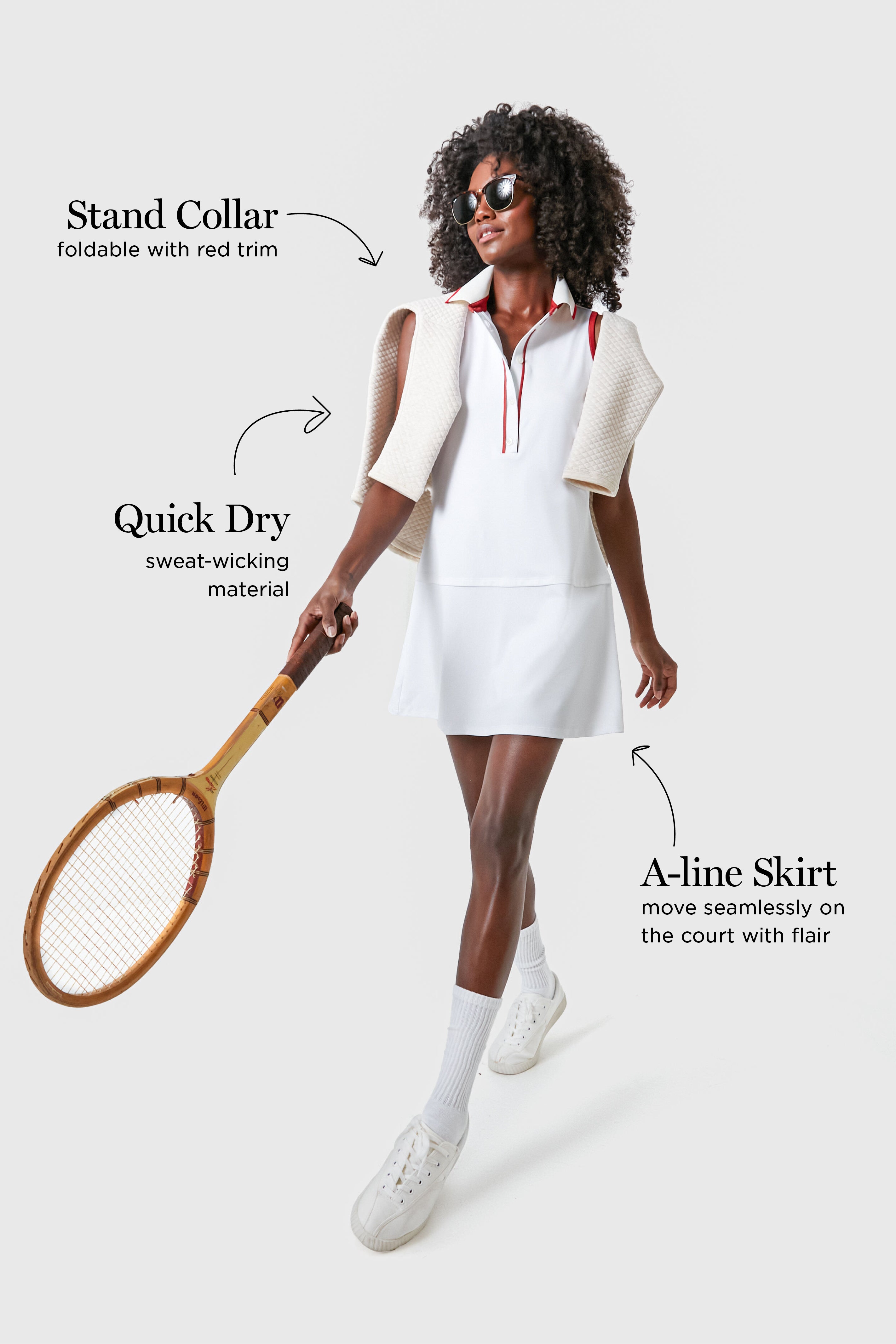 White and Red Sterling Tennis Dress-Charming Tale Store