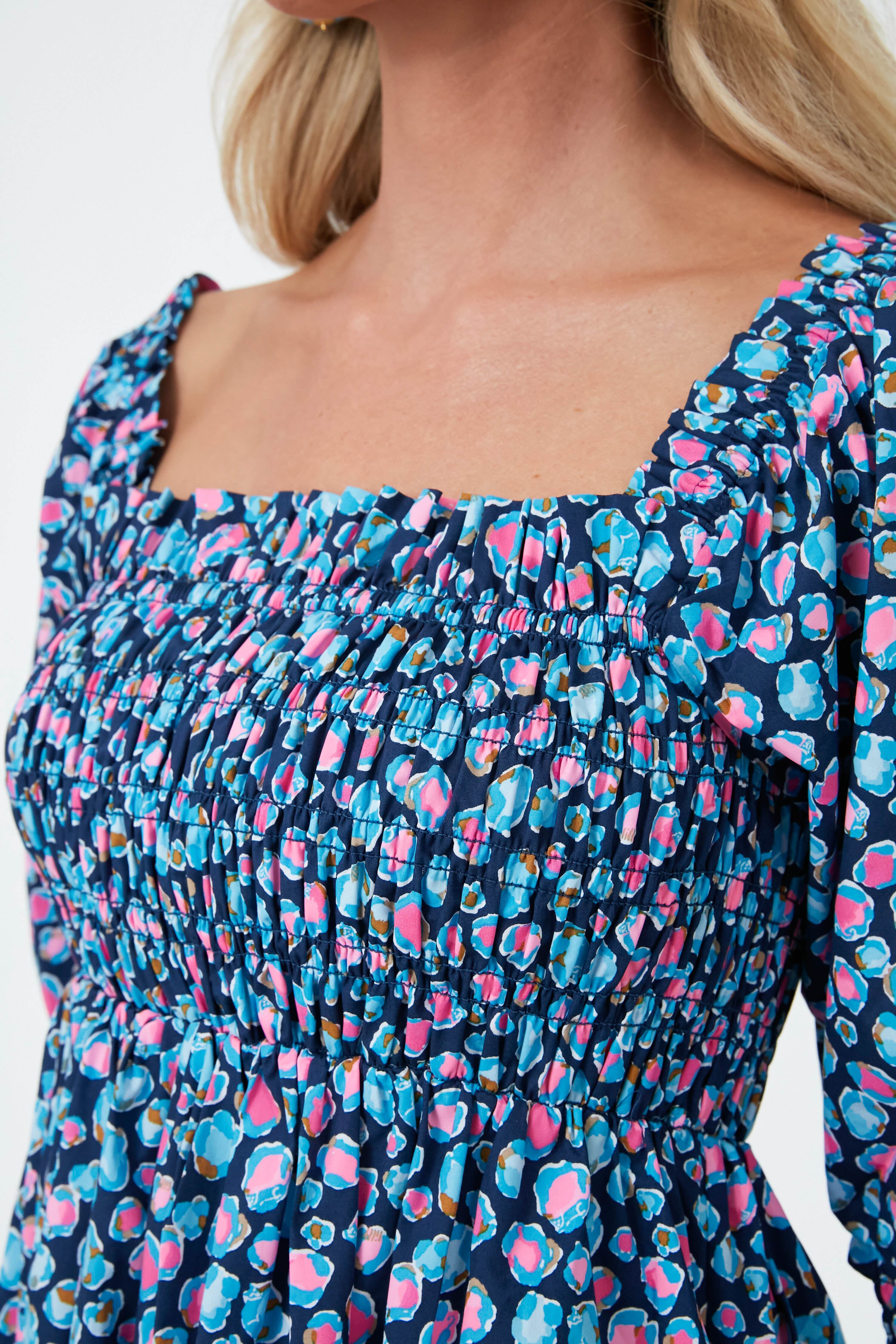 Sea Blue Low Tide Navy Spotted in the Wild Beyonca Long Sleeve Smocked Dress-Charming Tale Store