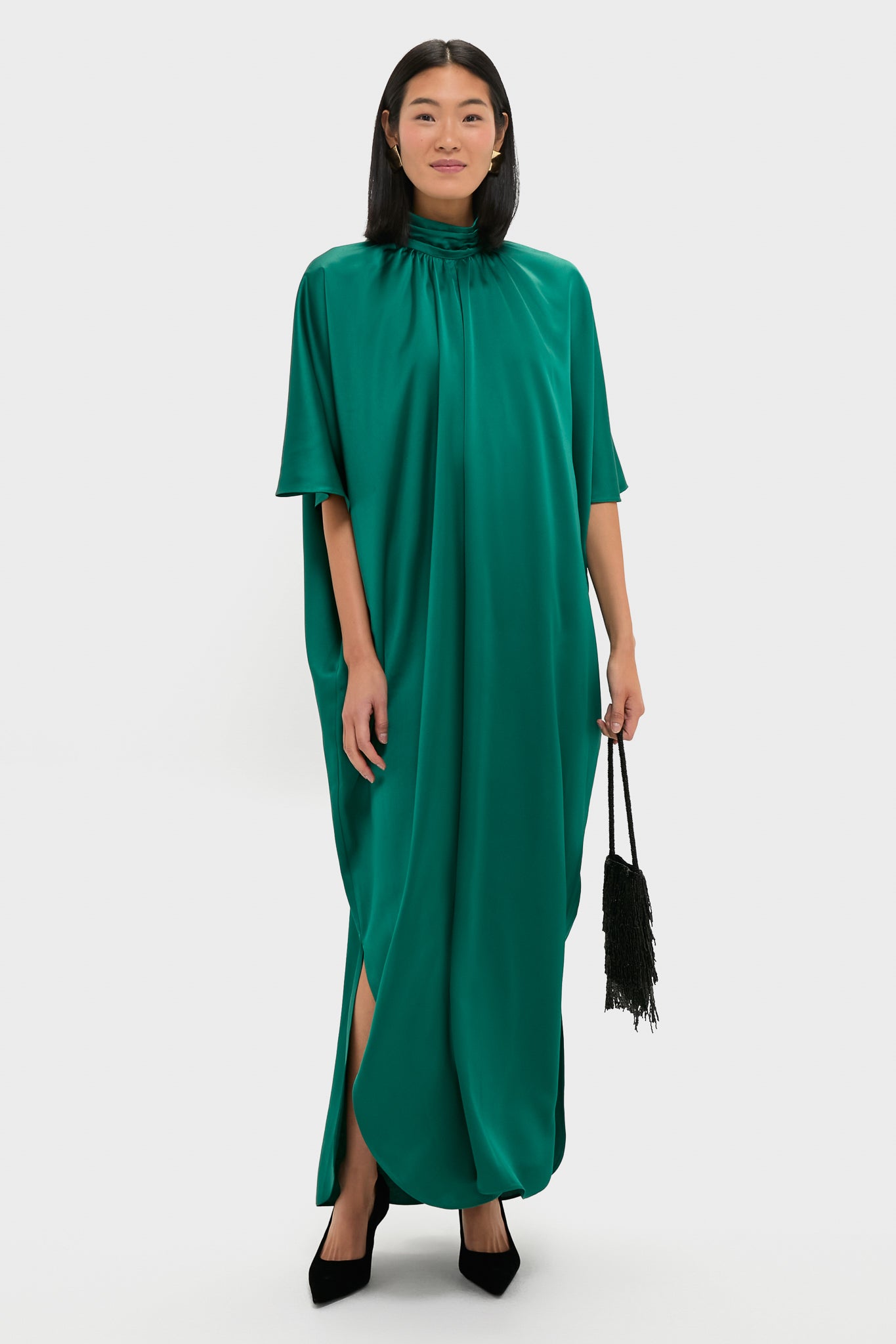 Green Satin Patricia Maxi Dress-Charming Tale Store