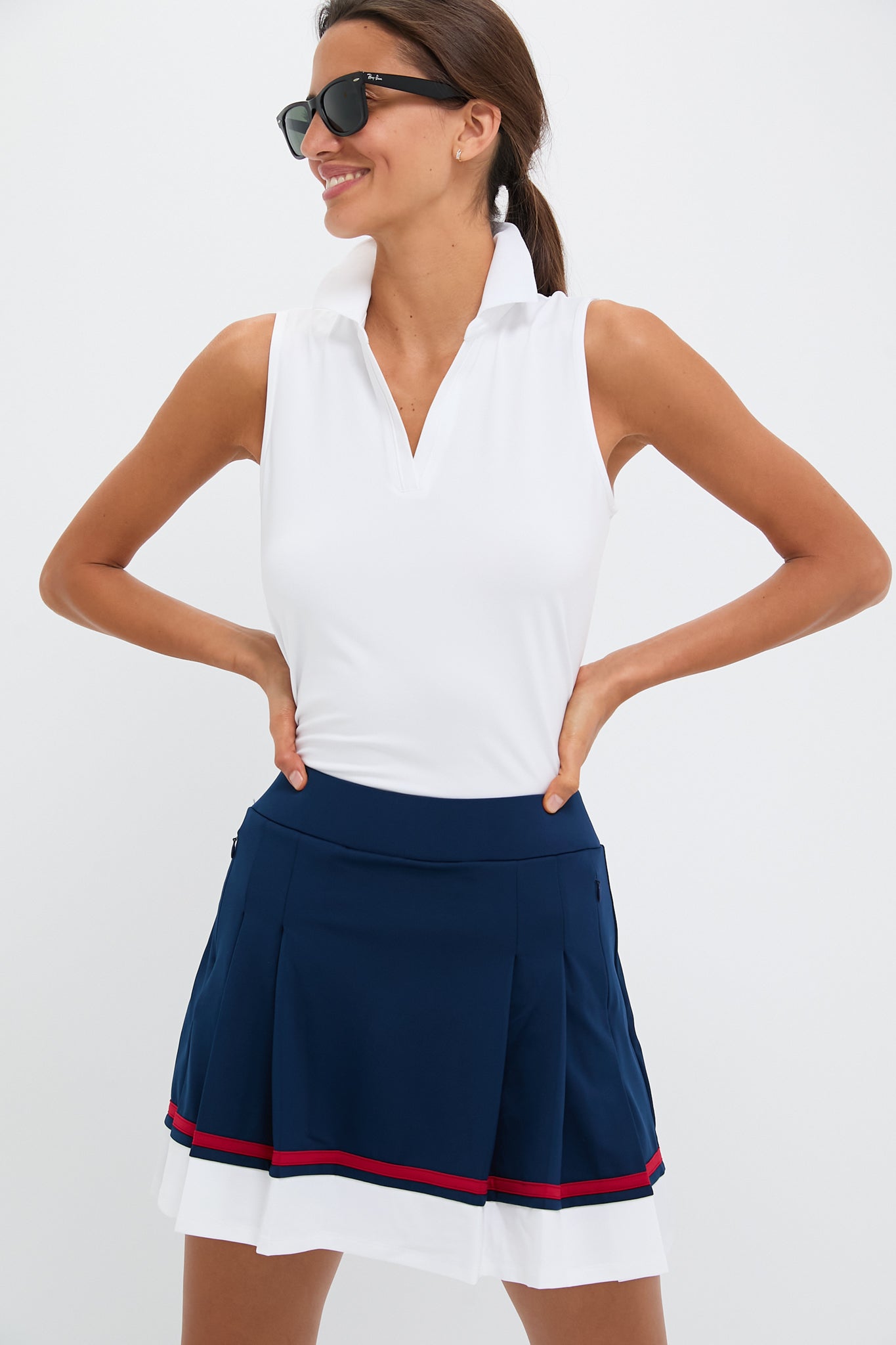 White Sleeveless Performance Jersey Caroline Polo-Charming Tale Store