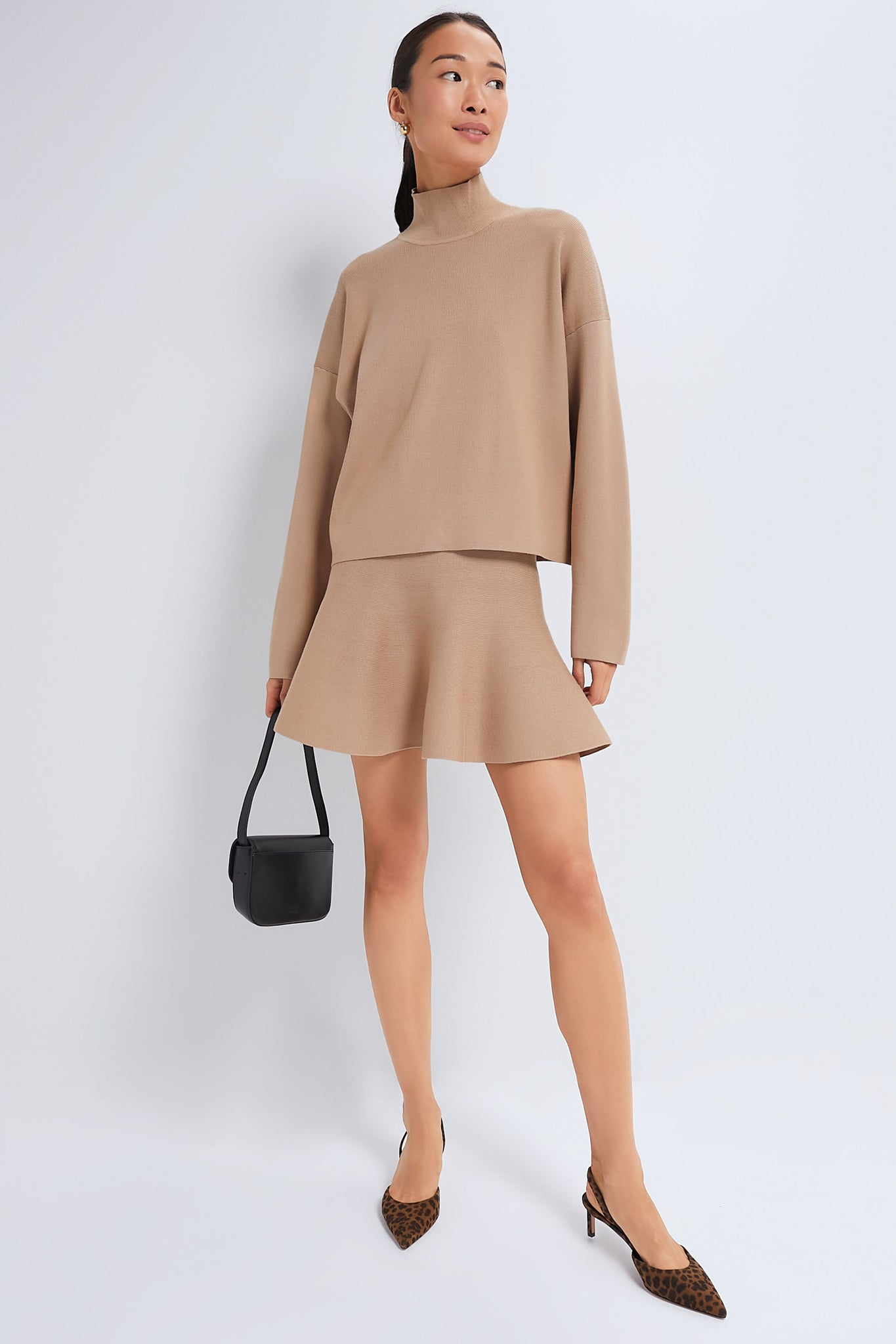 Tan Kaya Flare Knit Skirt-Charming Tale Store