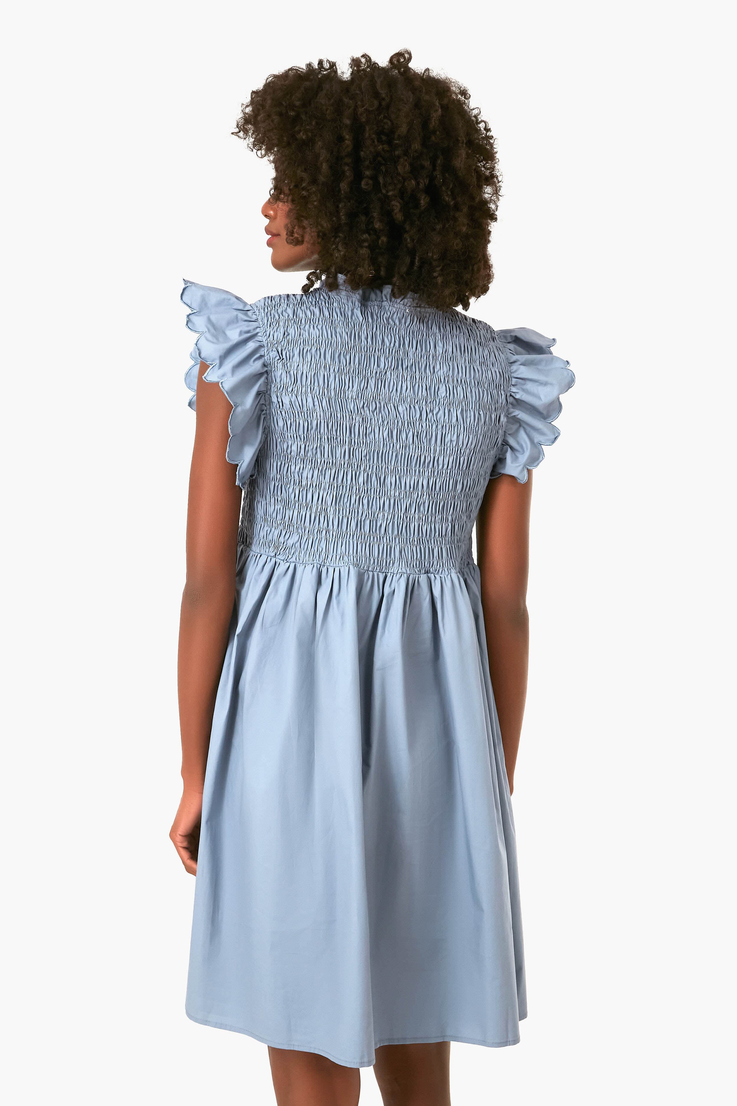 Dusty Blue Smocked Mini Dress-Charming Tale Store