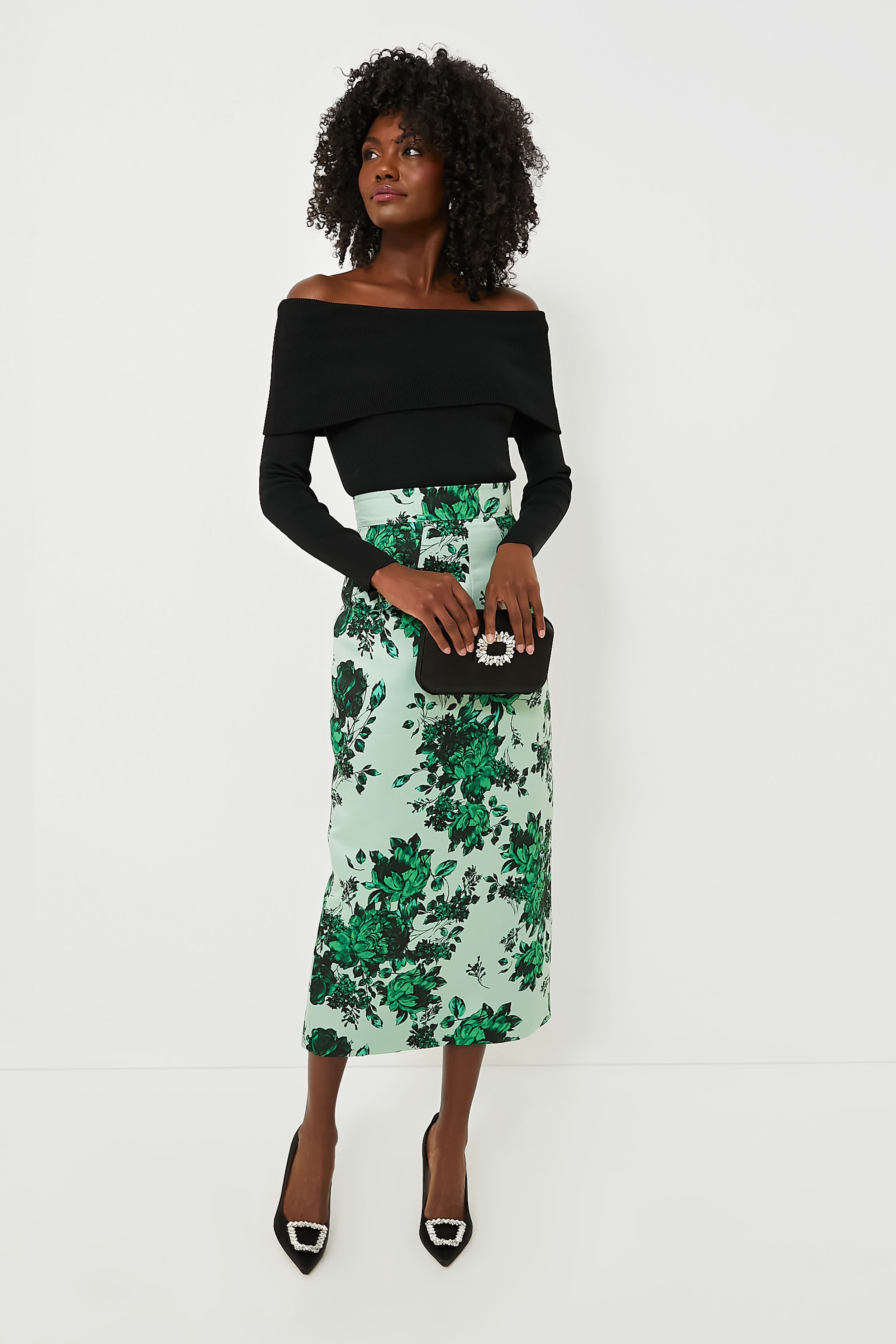 Green Festive Bouquet Lorinda Skirt-Charming Tale Store