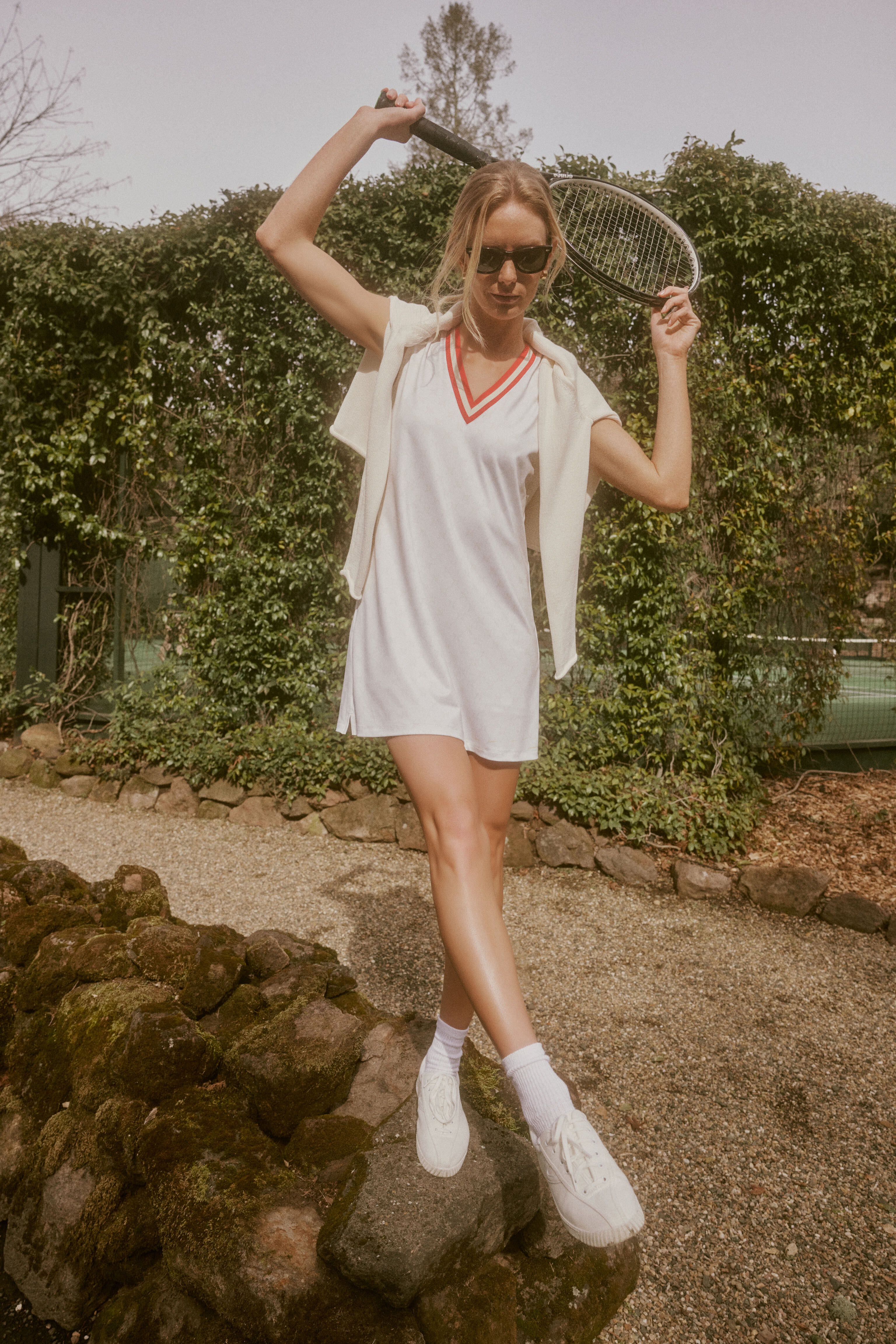White and Retro Red Suzanne Tennis Dress-Charming Tale Store