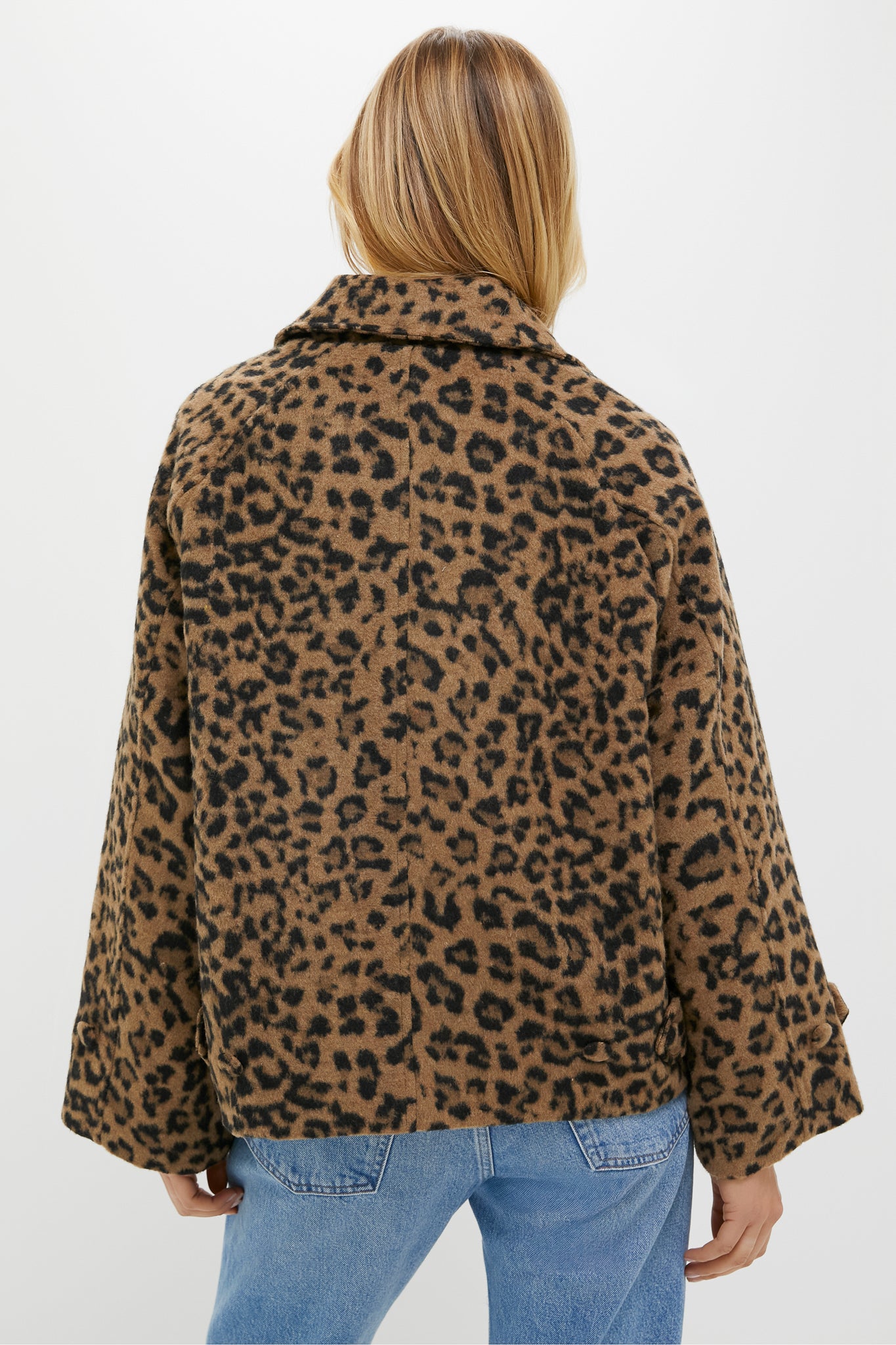 Brushed Wool Leopard Drew Short Trench Coat-Charming Tale Store