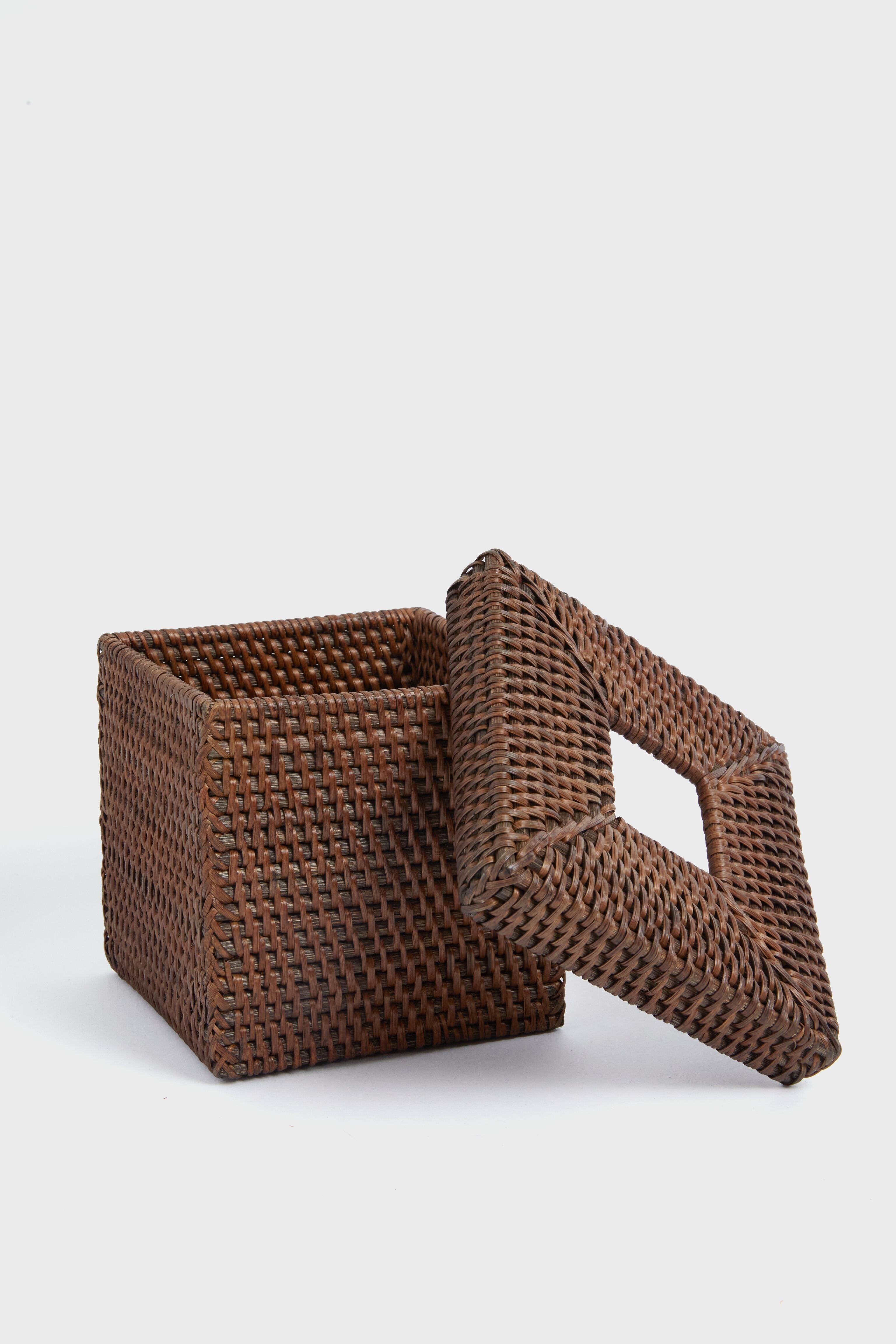 Dark Brown Rattan Tissue Box Cover-Charming Tale Store