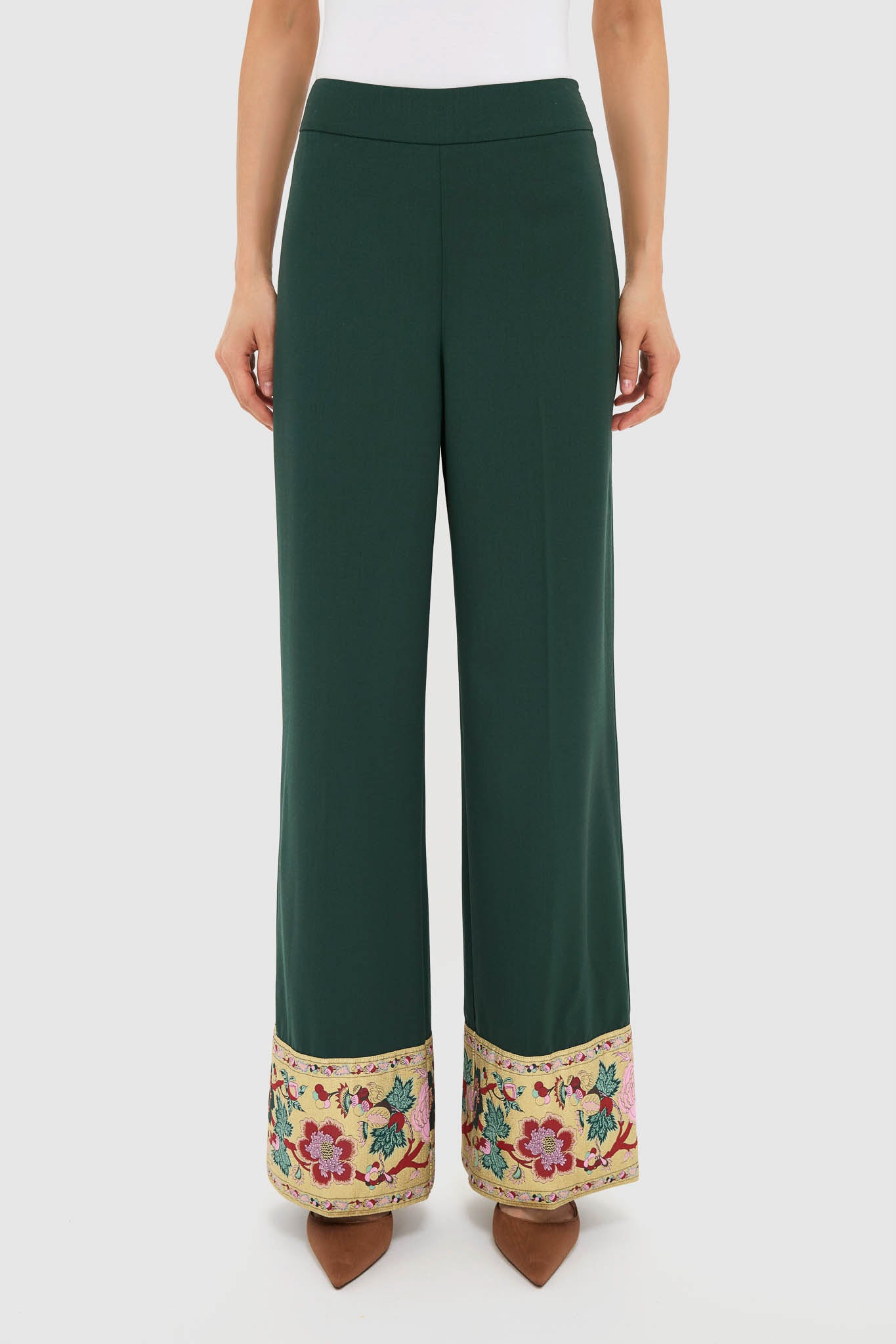 Garden Scrollwork Jacquard Cuff Erin Pants-Charming Tale Store