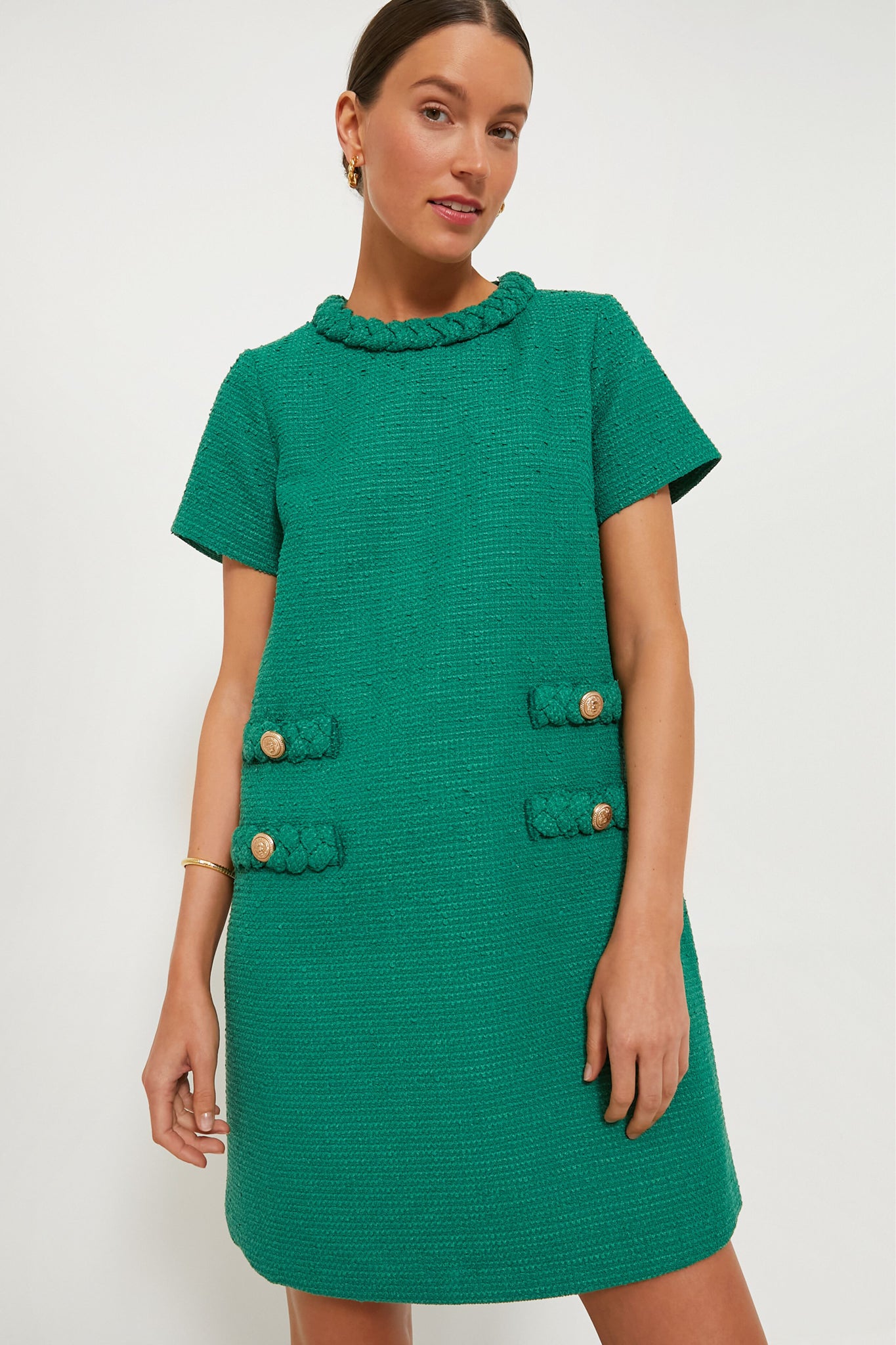 Emerald Green Tweed Jackie Dress-Charming Tale Store