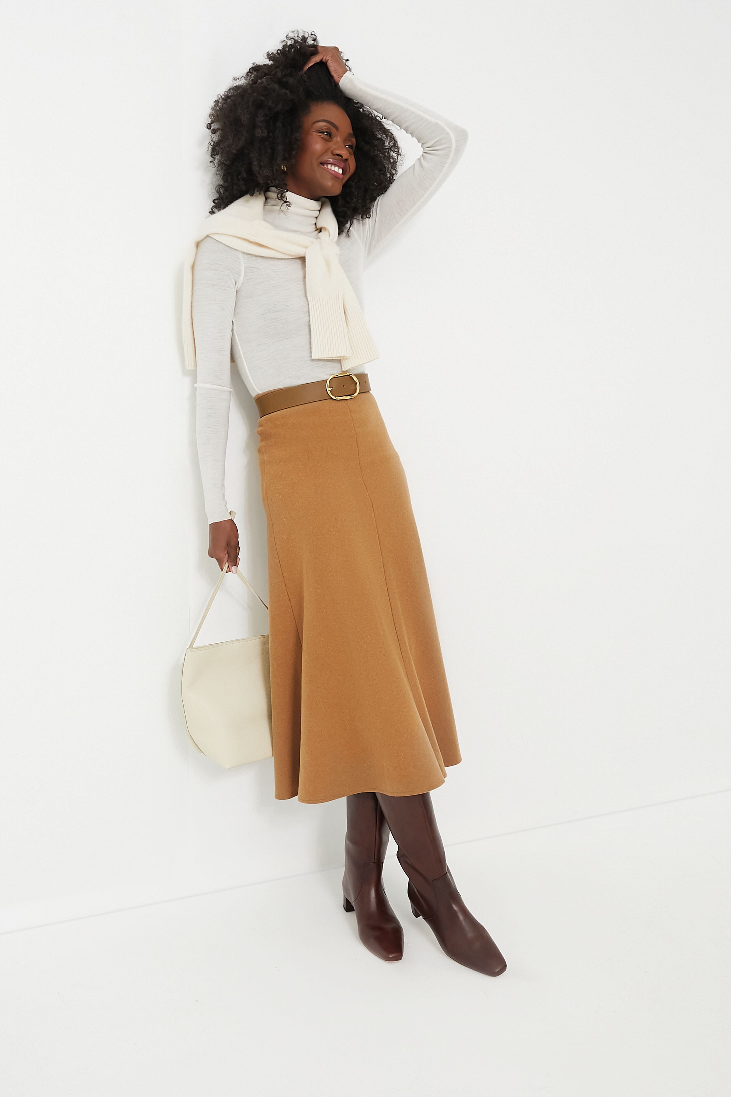 Camel Boushra Midi Skirt-Charming Tale Store