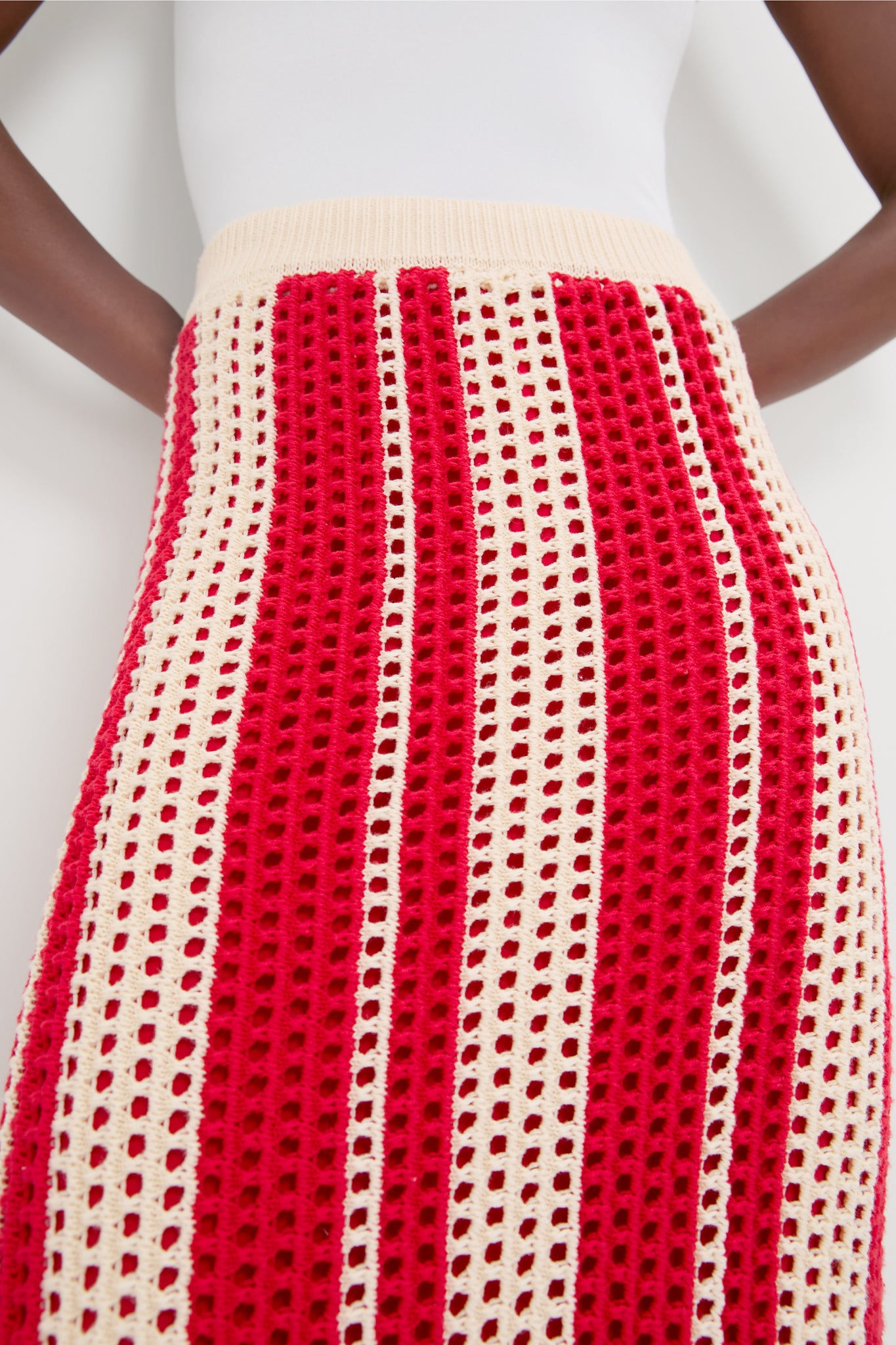 Burnt Red & Beige Striped Knit Ren Midi Skirt-Charming Tale Store