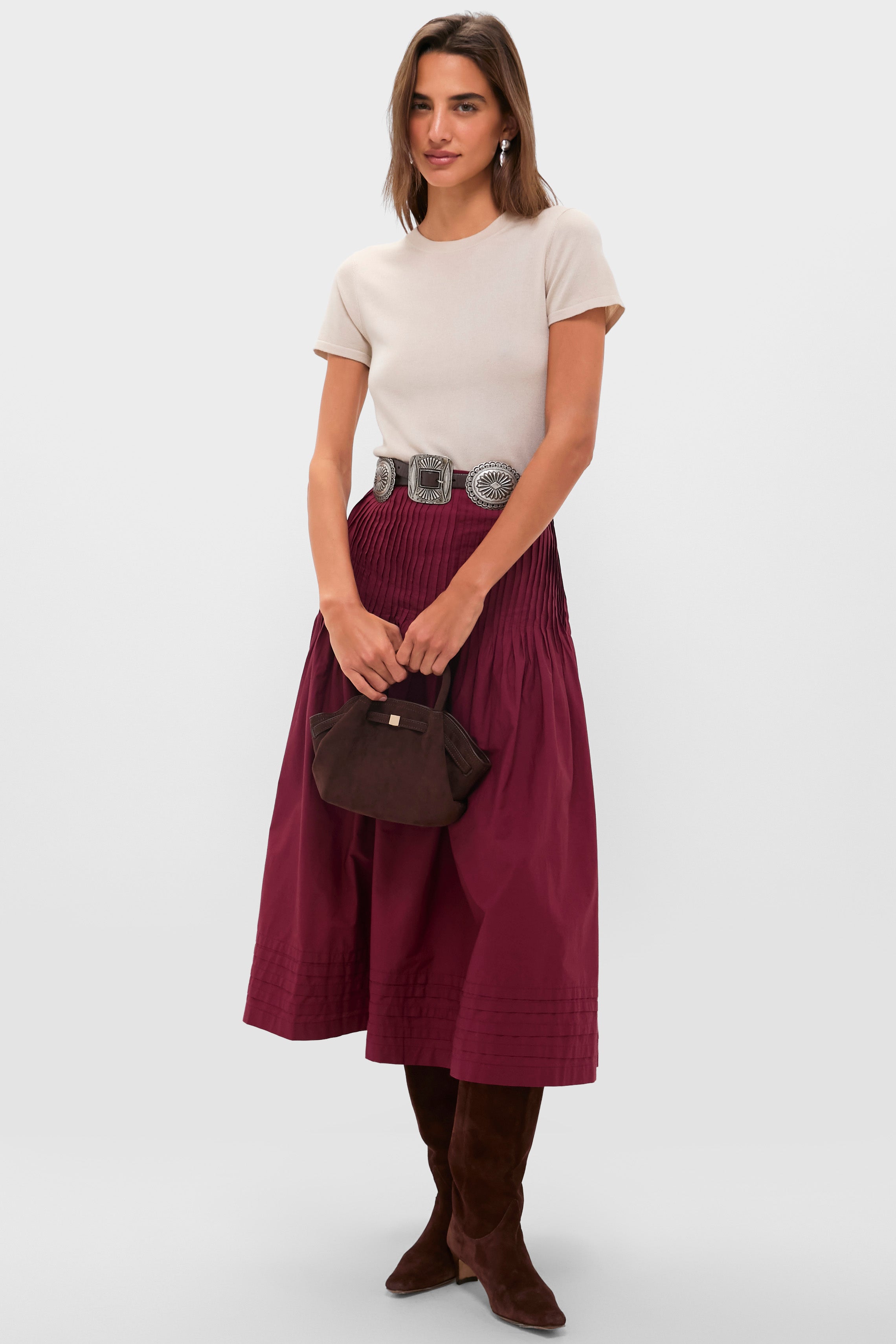 Bordeaux Rosa Midi Skirt-Charming Tale Store
