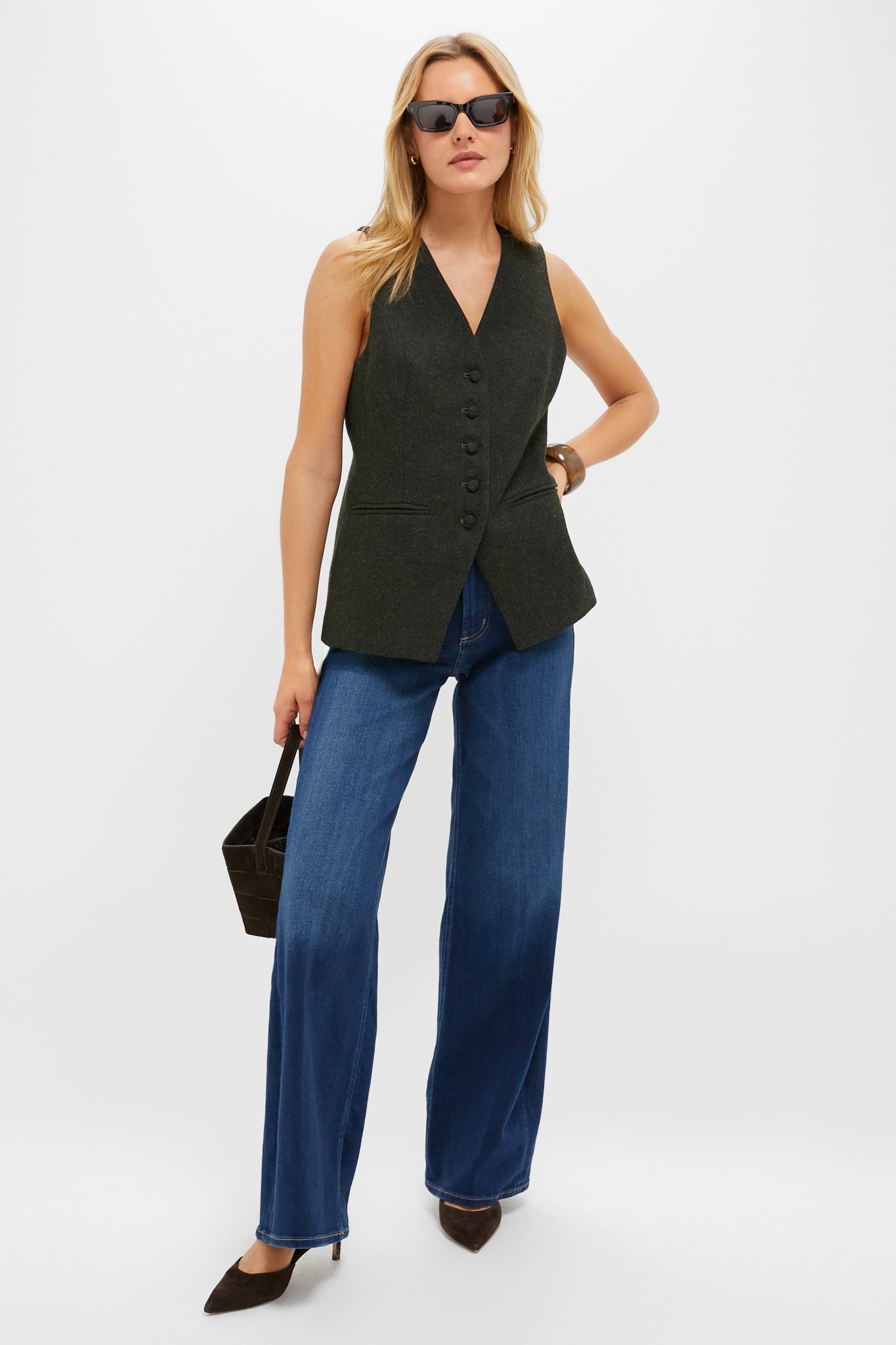 Hunter Green Tweed Herringbone Thompson Vest-Charming Tale Store