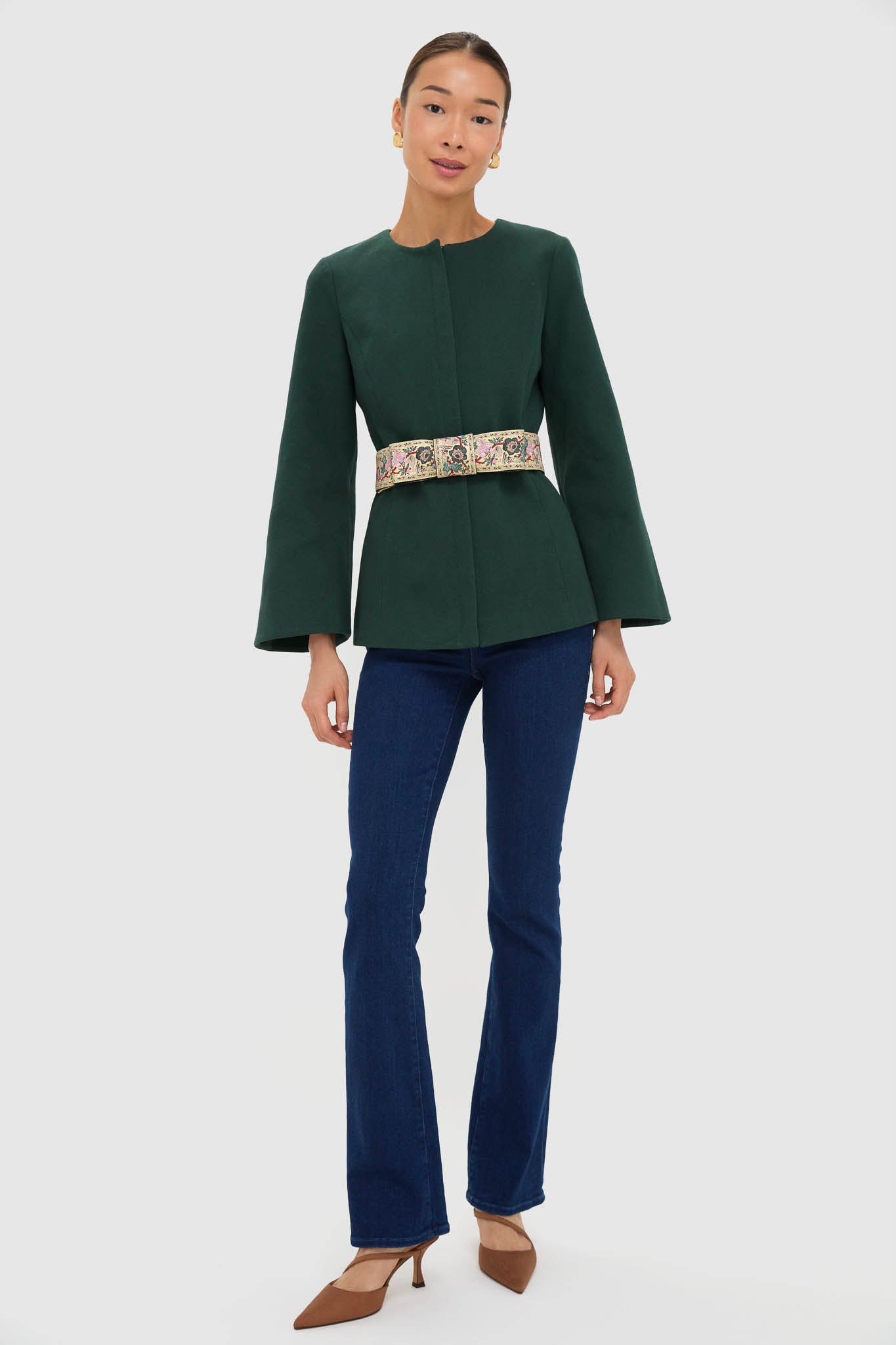 Garden Scrollwork Jacquard Belted Rhoda Tunic Top-Charming Tale Store