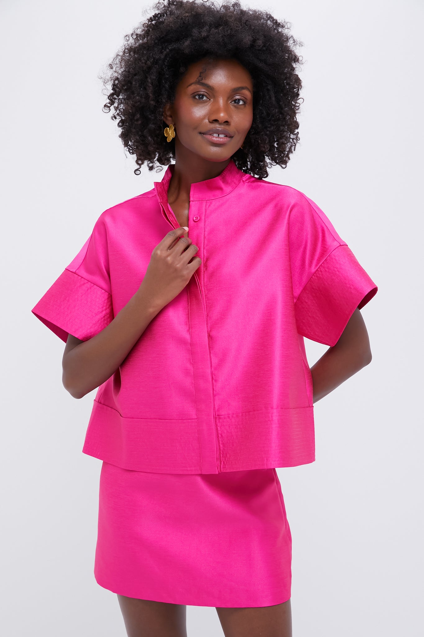Hot Pink Dupioni Trapunto Stitch Sofia Shirt-Charming Tale Store