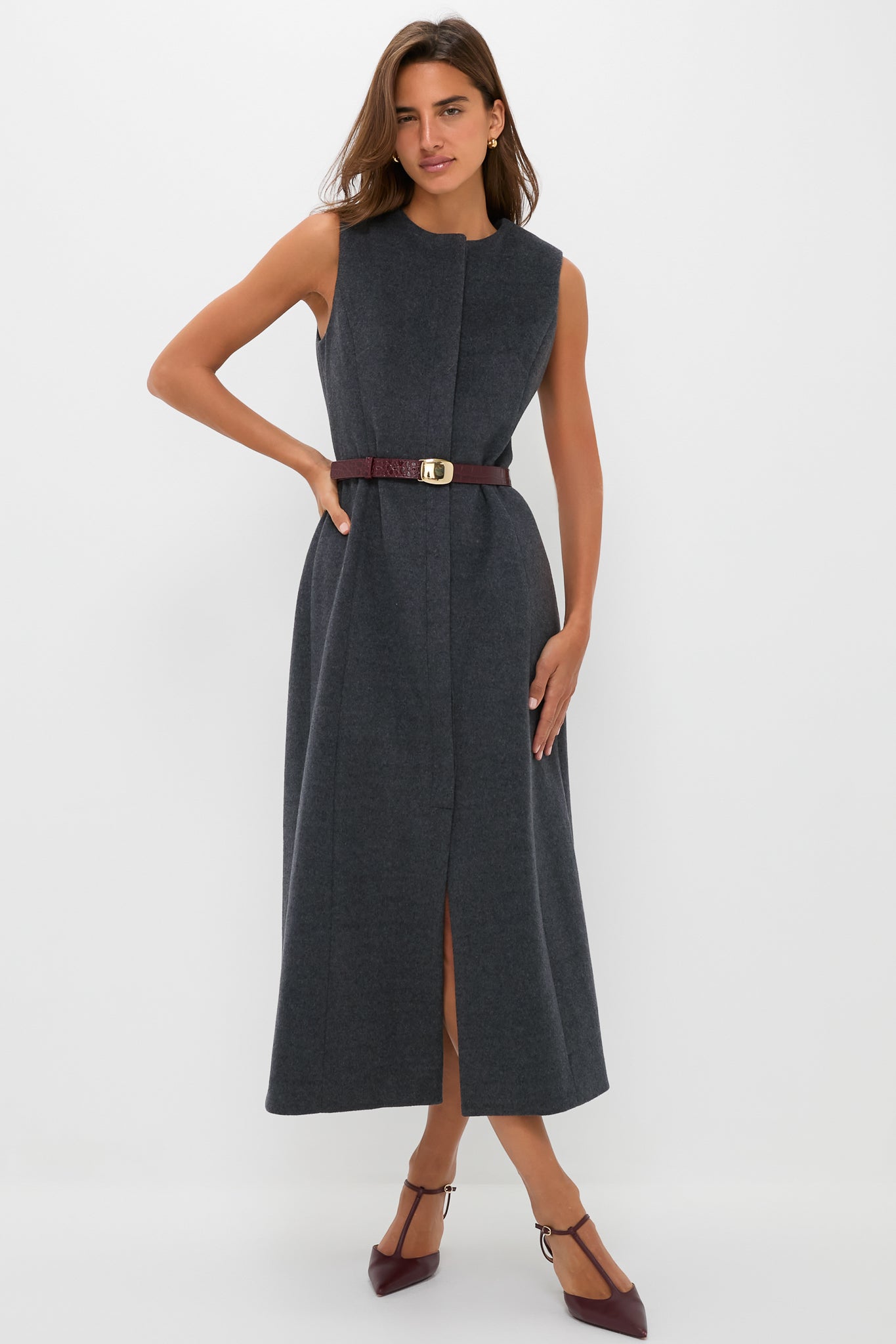 Gray Wool Rhoda Midi Dress-Charming Tale Store
