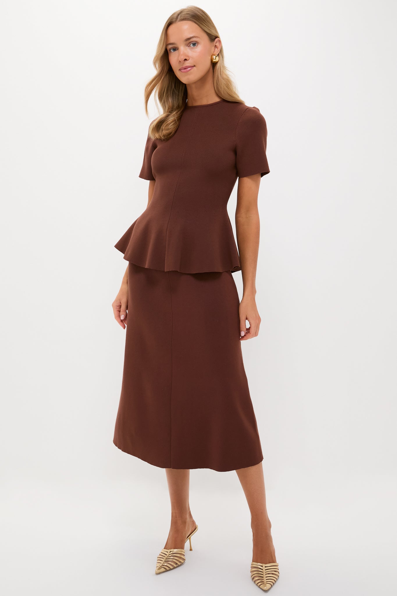 Chocolate Brown Knit Philomena Midi Skirt-Charming Tale Store