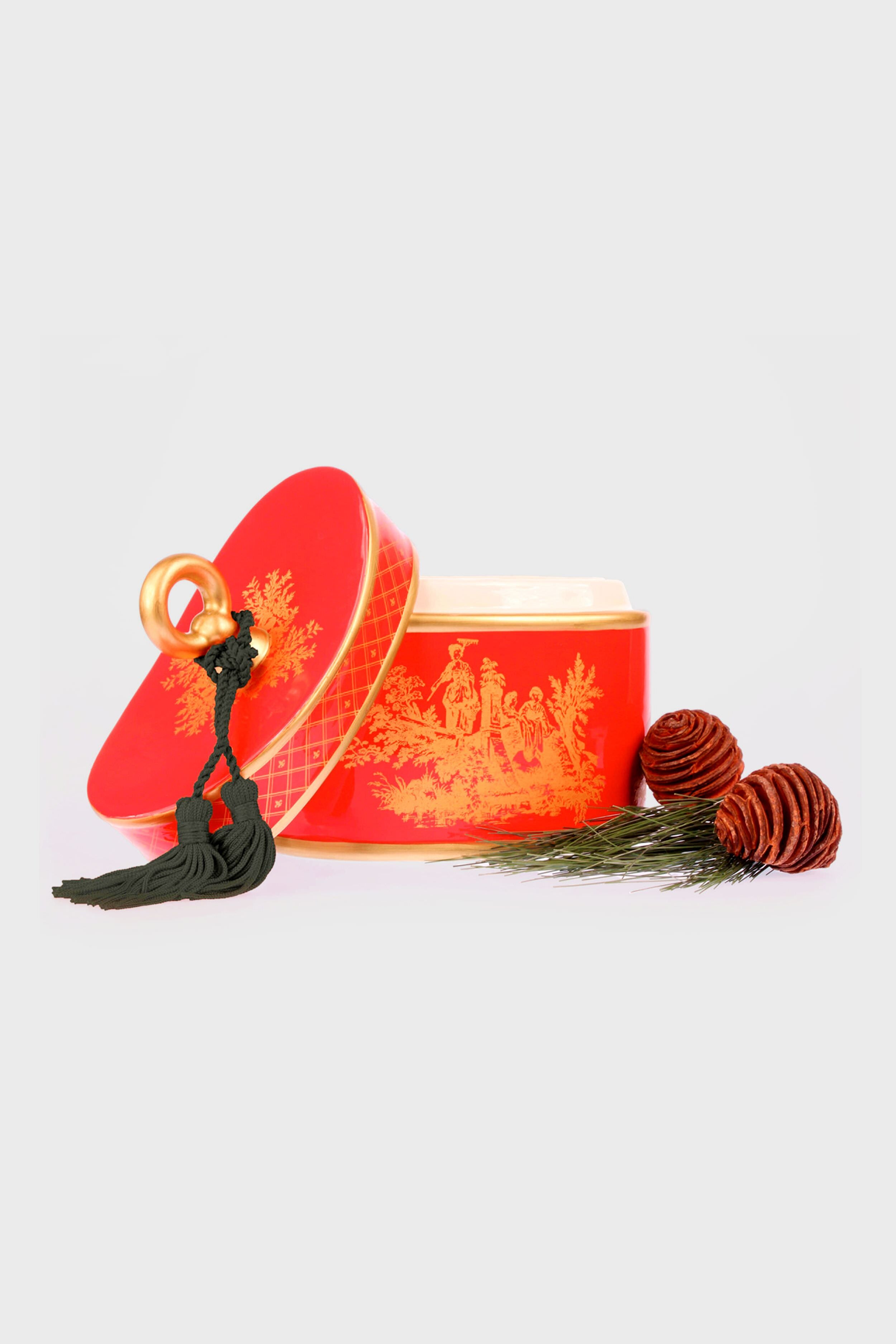 Red Holiday Classic Toile Ceramic Two-Wick Candle-Charming Tale Store