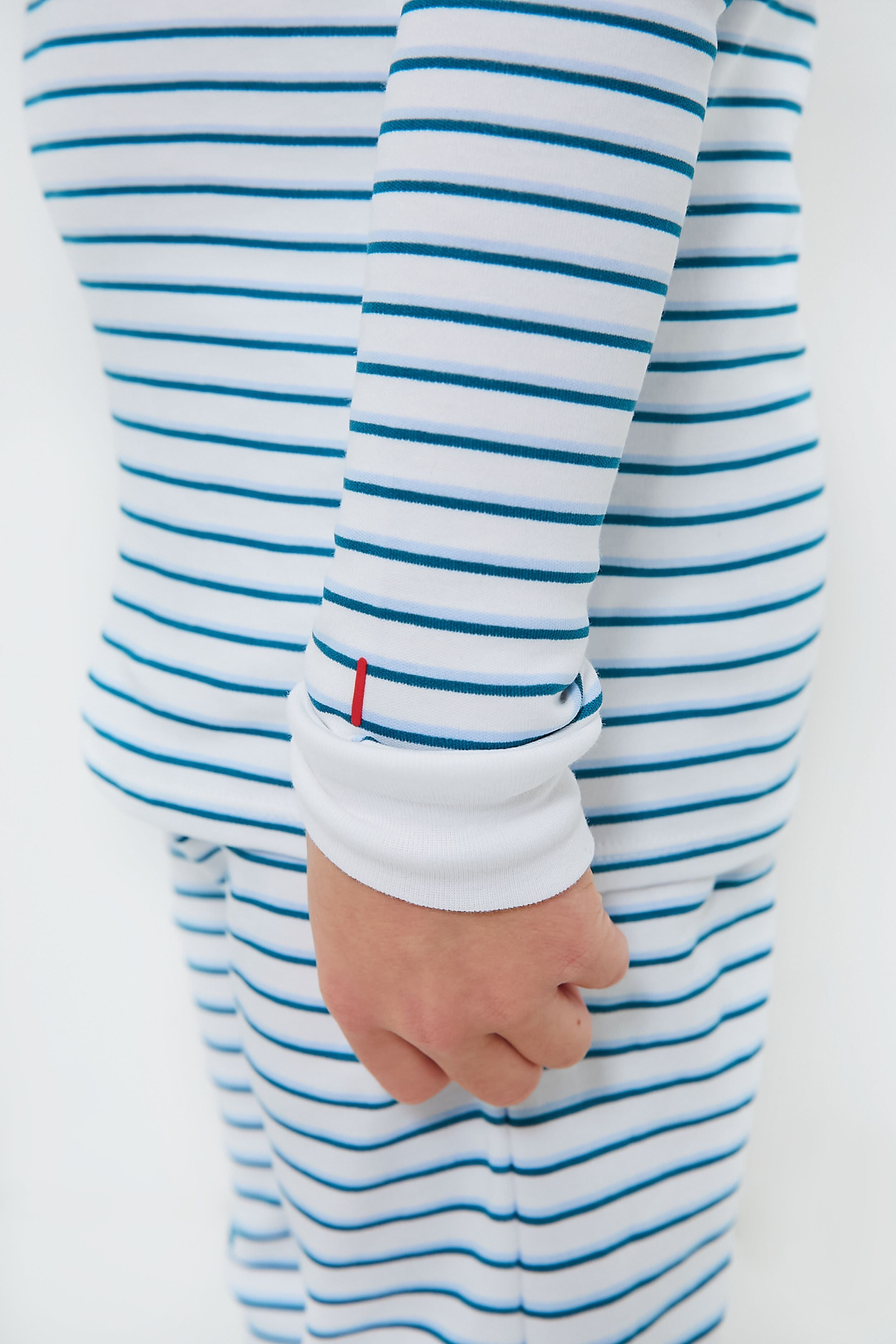 Conifer and Ice Blue Double Stripe Organic Long Sleeve Pajama Set-Charming Tale Store