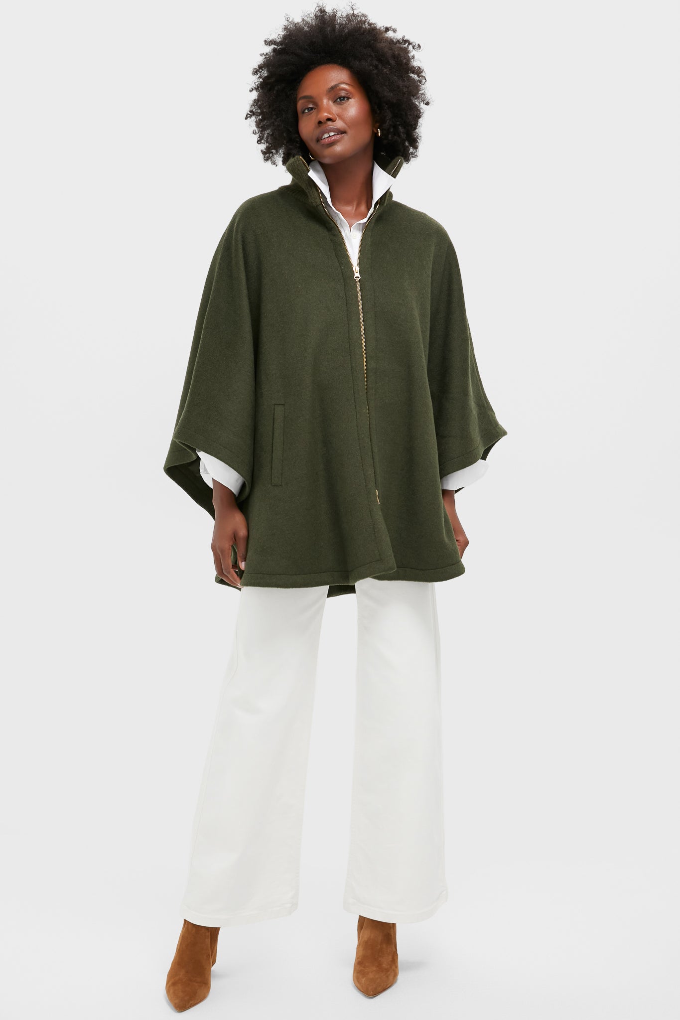 Olive Full Zip Huntington Poncho-Charming Tale Store
