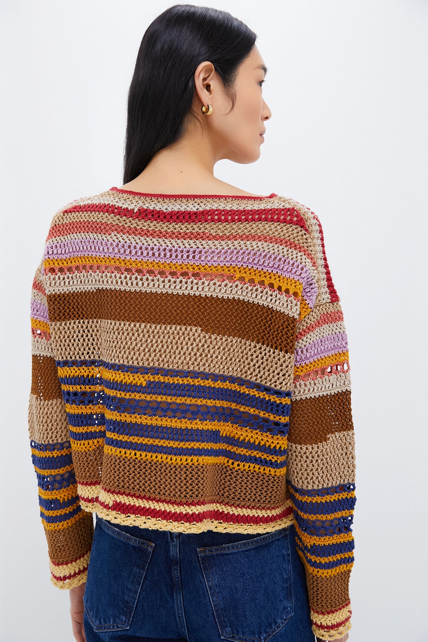 Tan Multi Linen Blend Stripe Long Sleeve Pullover-Charming Tale Store