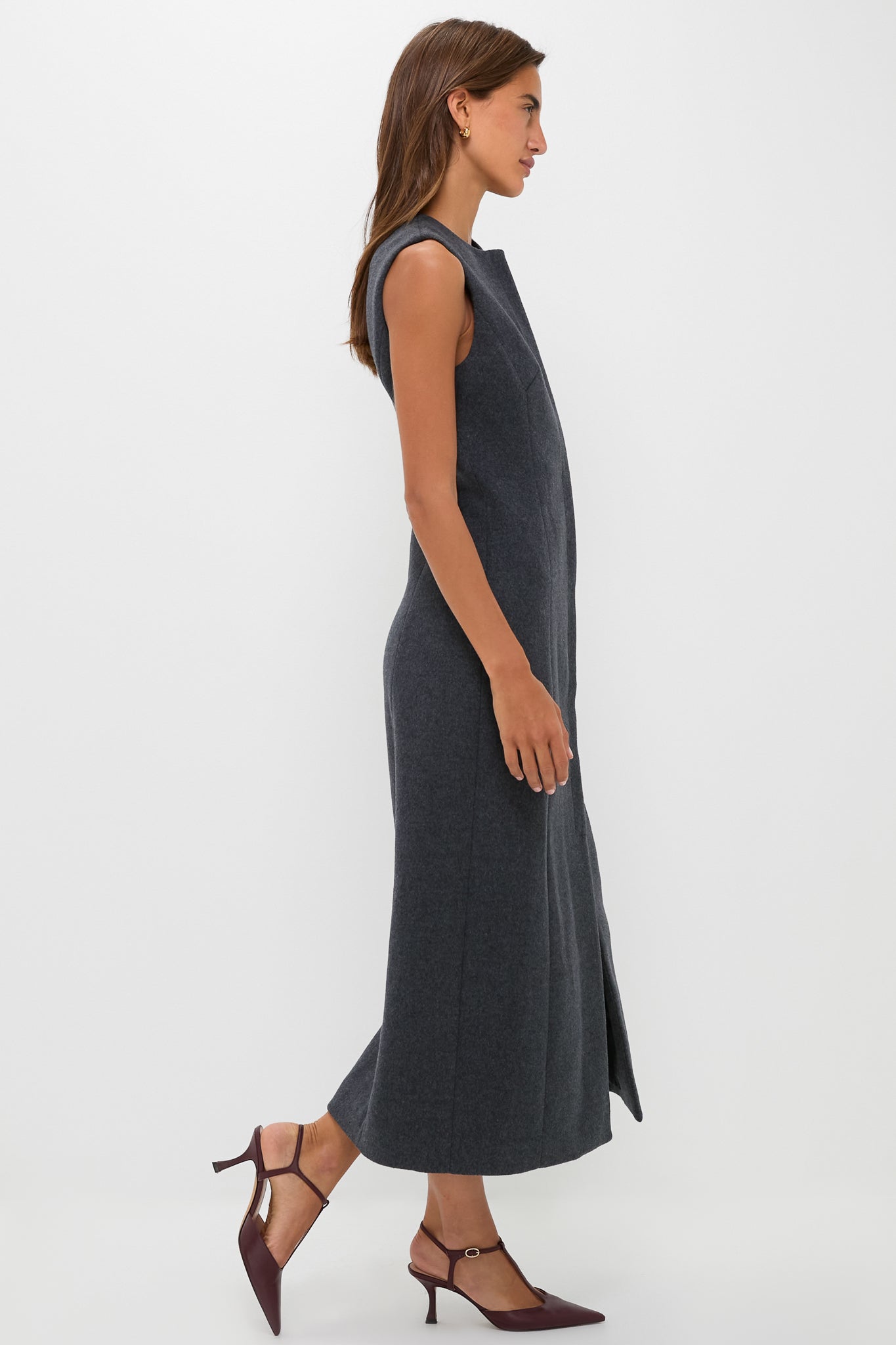 Gray Wool Rhoda Midi Dress-Charming Tale Store