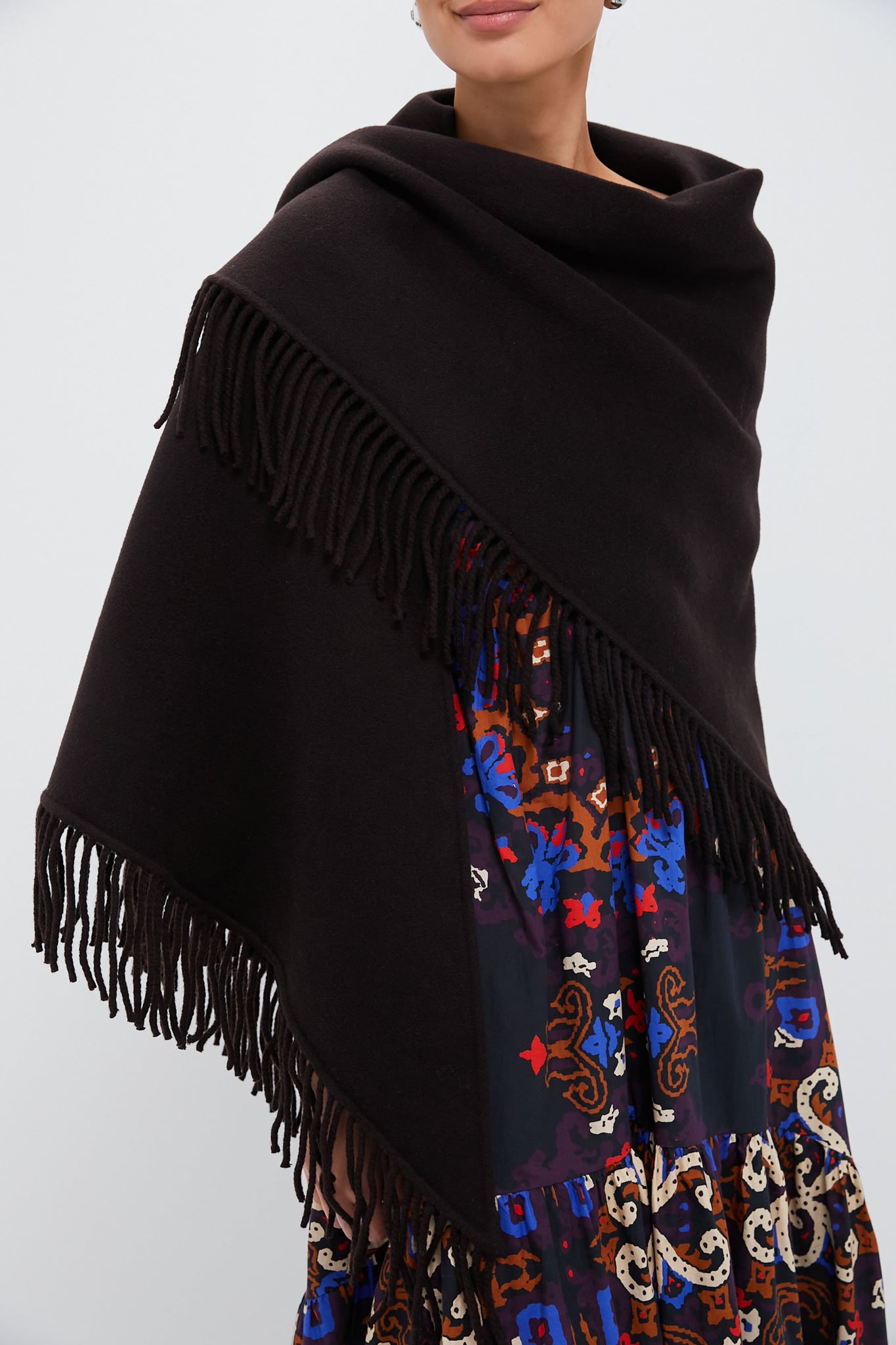 Chocolate Fringe Wrap Scarf-Charming Tale Store