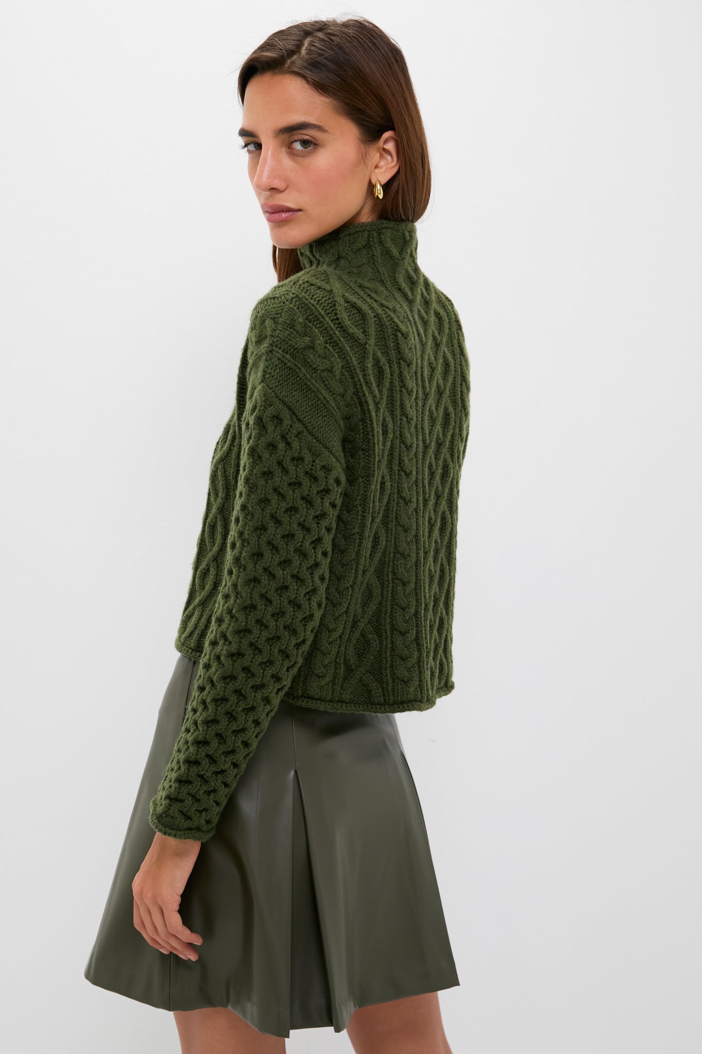 Olive Cable Knit Cropped Perry Turtleneck-Charming Tale Store