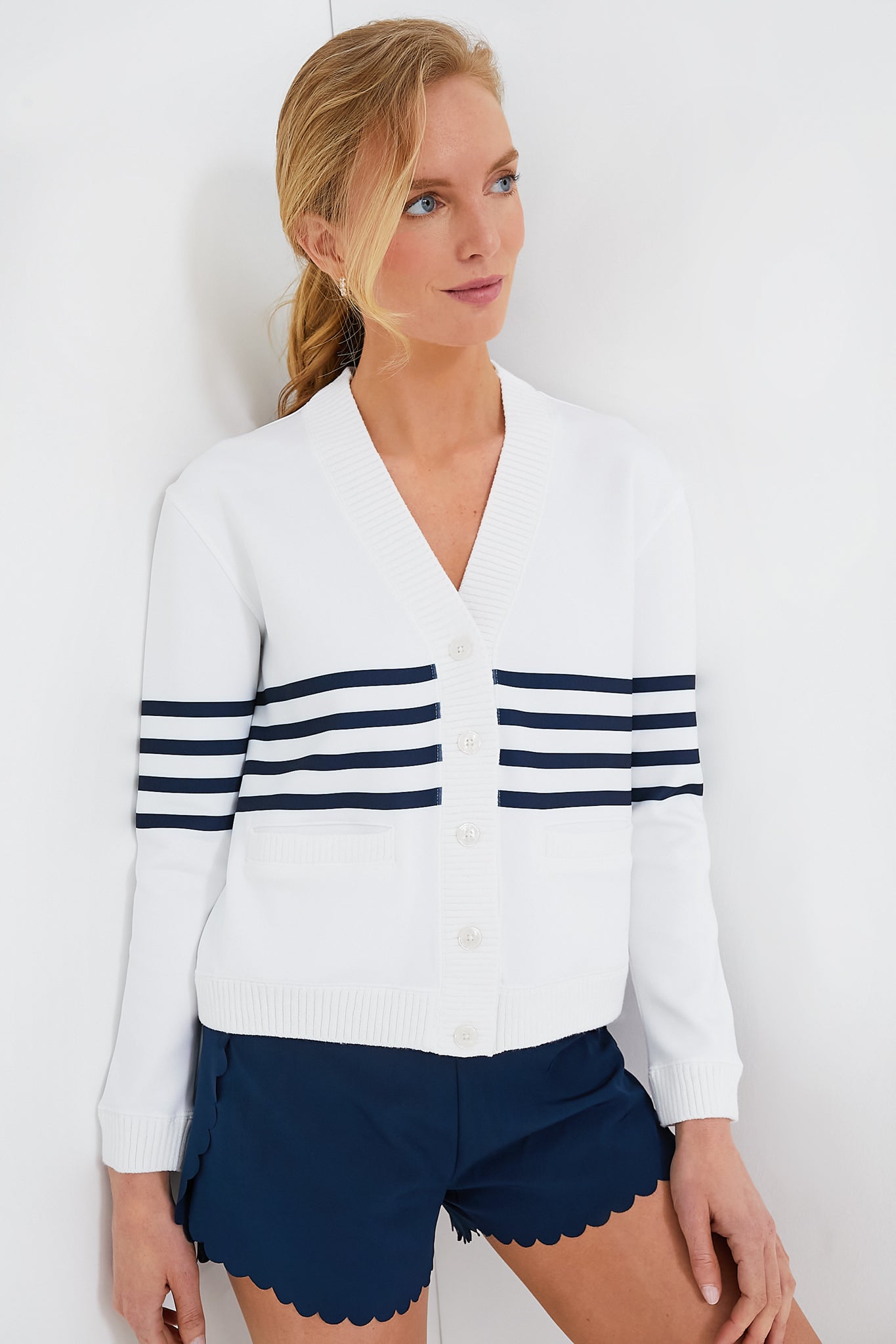 White Striped Charley Cardigan-Charming Tale Store