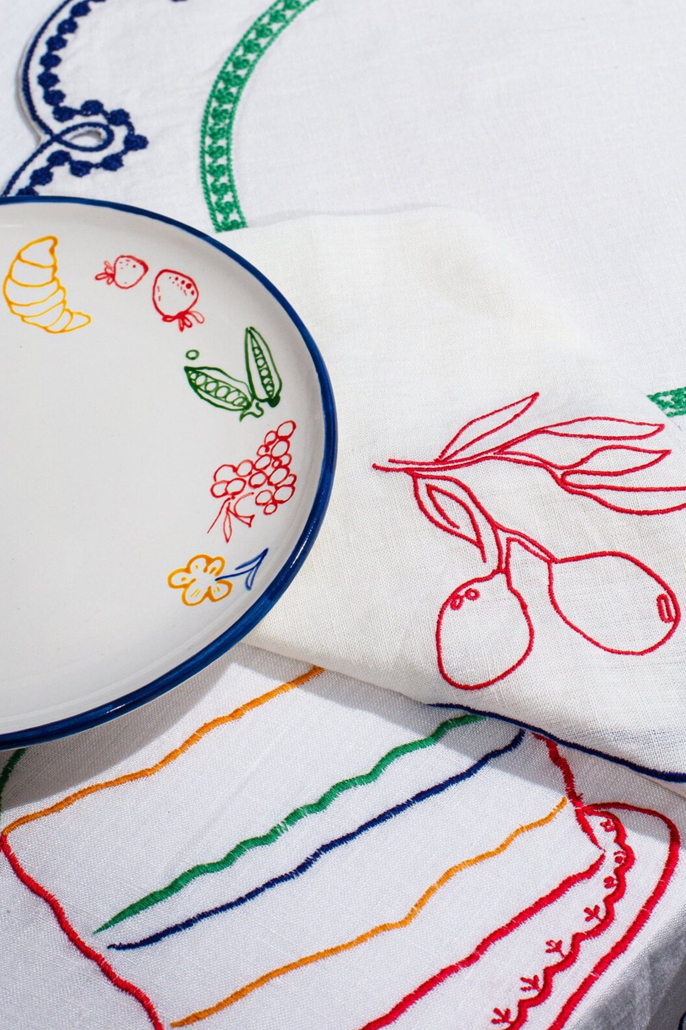 Fruits & Veggies Embroidered Linen Napkins (Set of 4)-Charming Tale Store