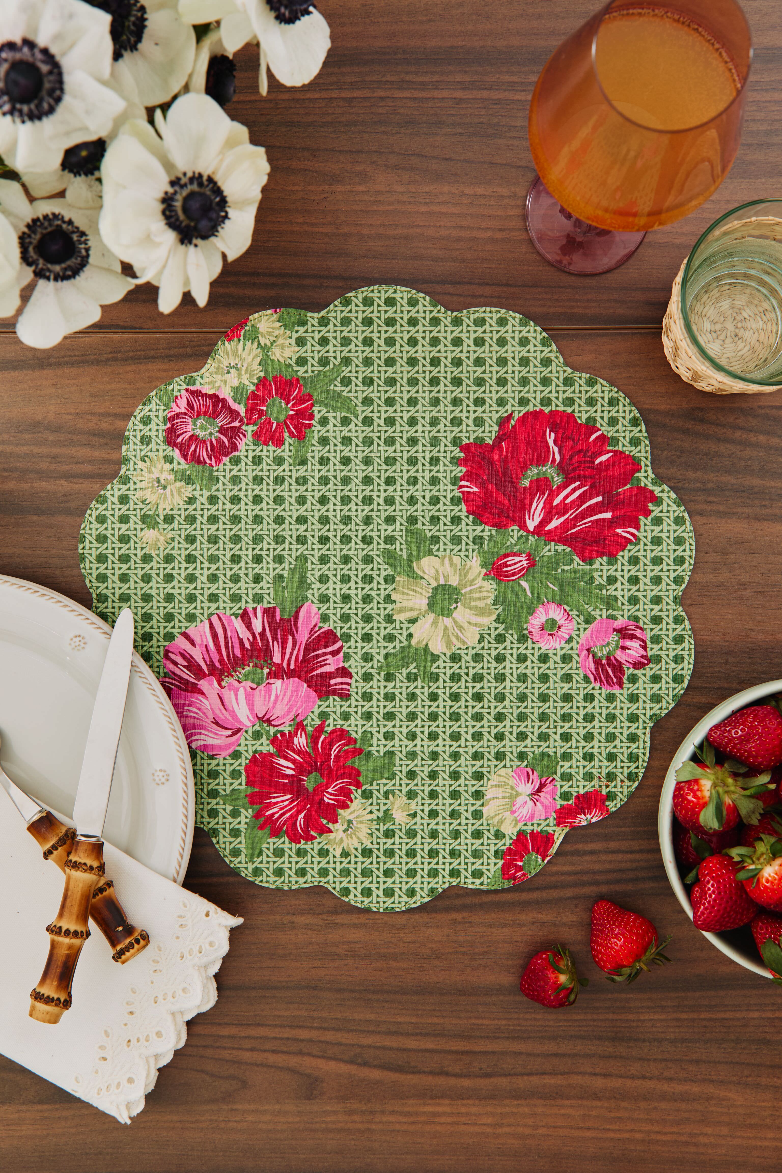 Caned Floral and Fresher Buds Reversible Wipeable Placemats Set of 4-Charming Tale Store