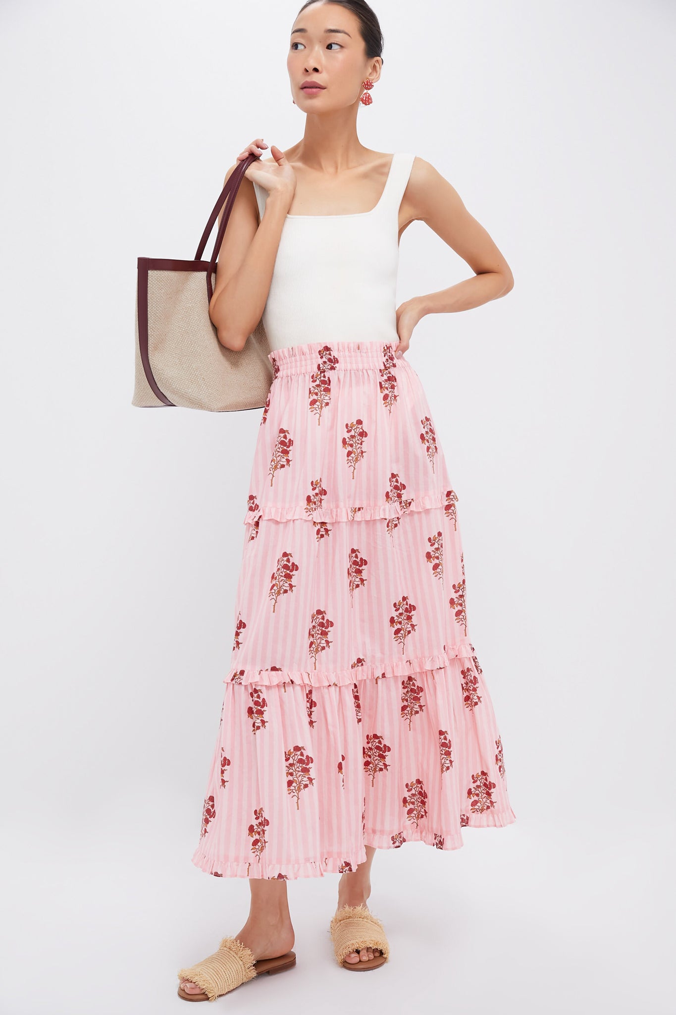 Blush Striped Bouquet Prado Skirt-Charming Tale Store