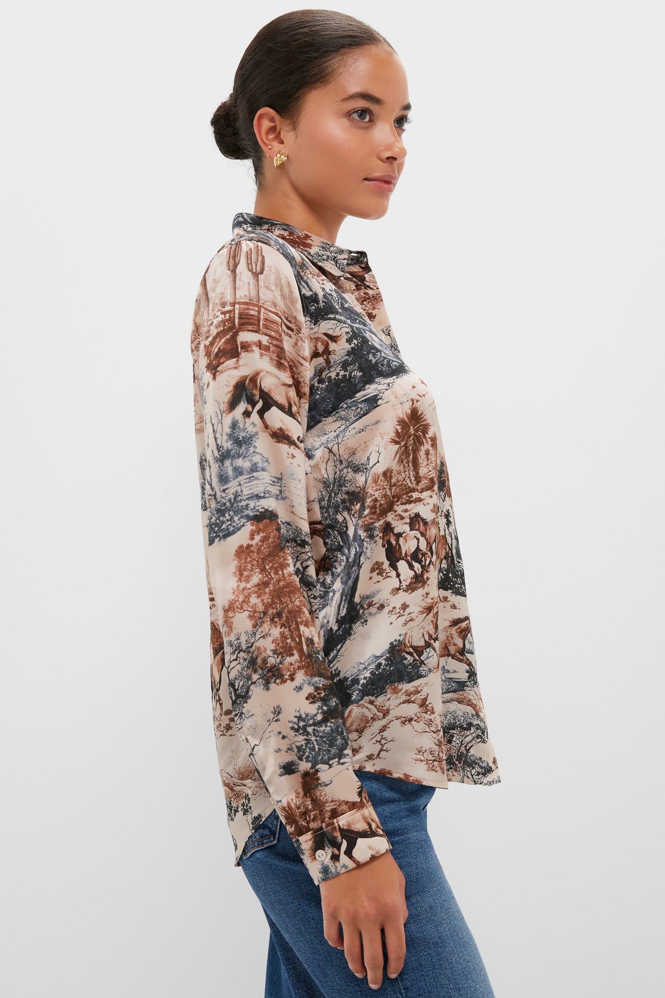 Tan Mountain Western Tyler Long Sleeve Blouse-Charming Tale Store