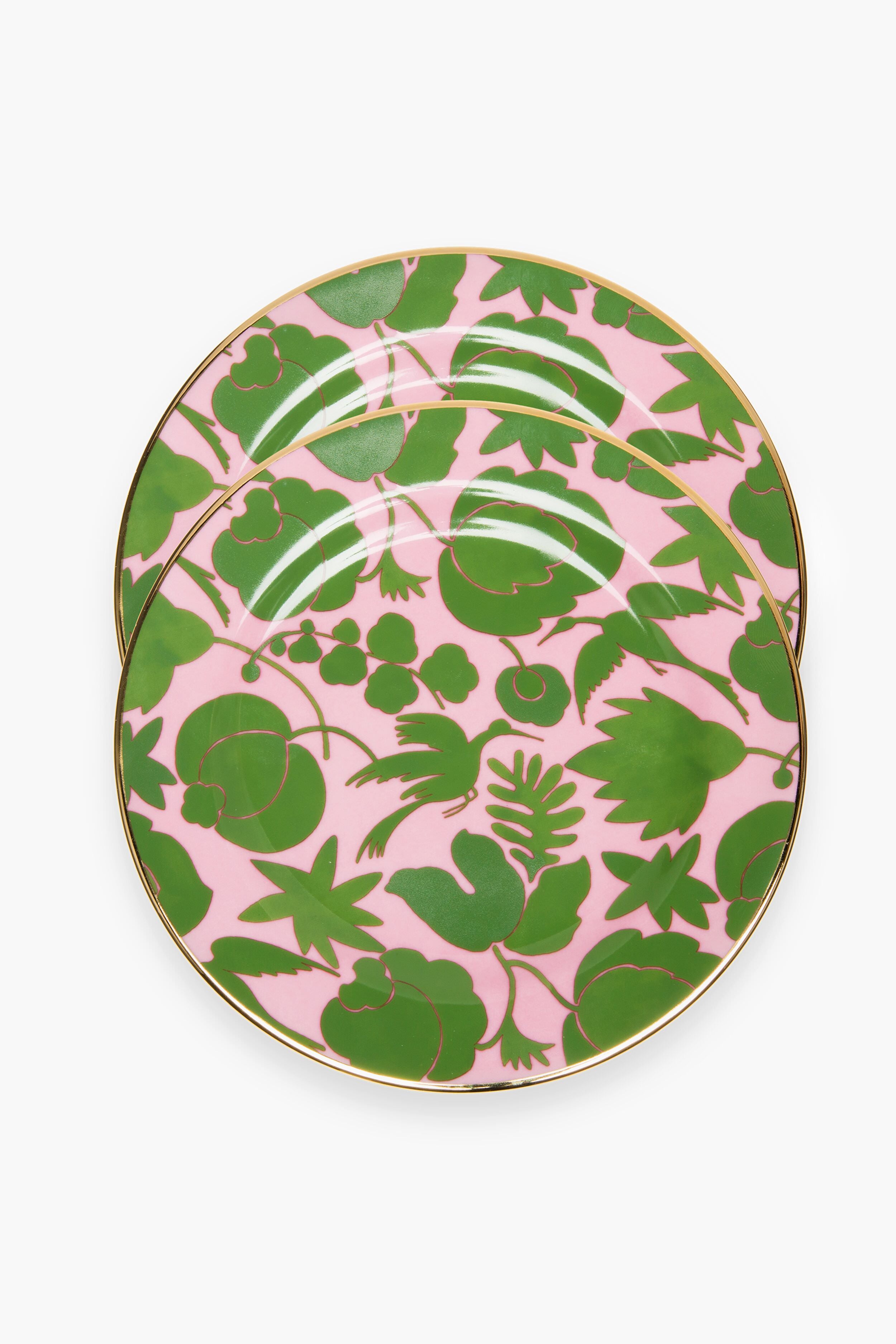 Wildbird Rosa and Verde Dessert Plates Set of 2-Charming Tale Store