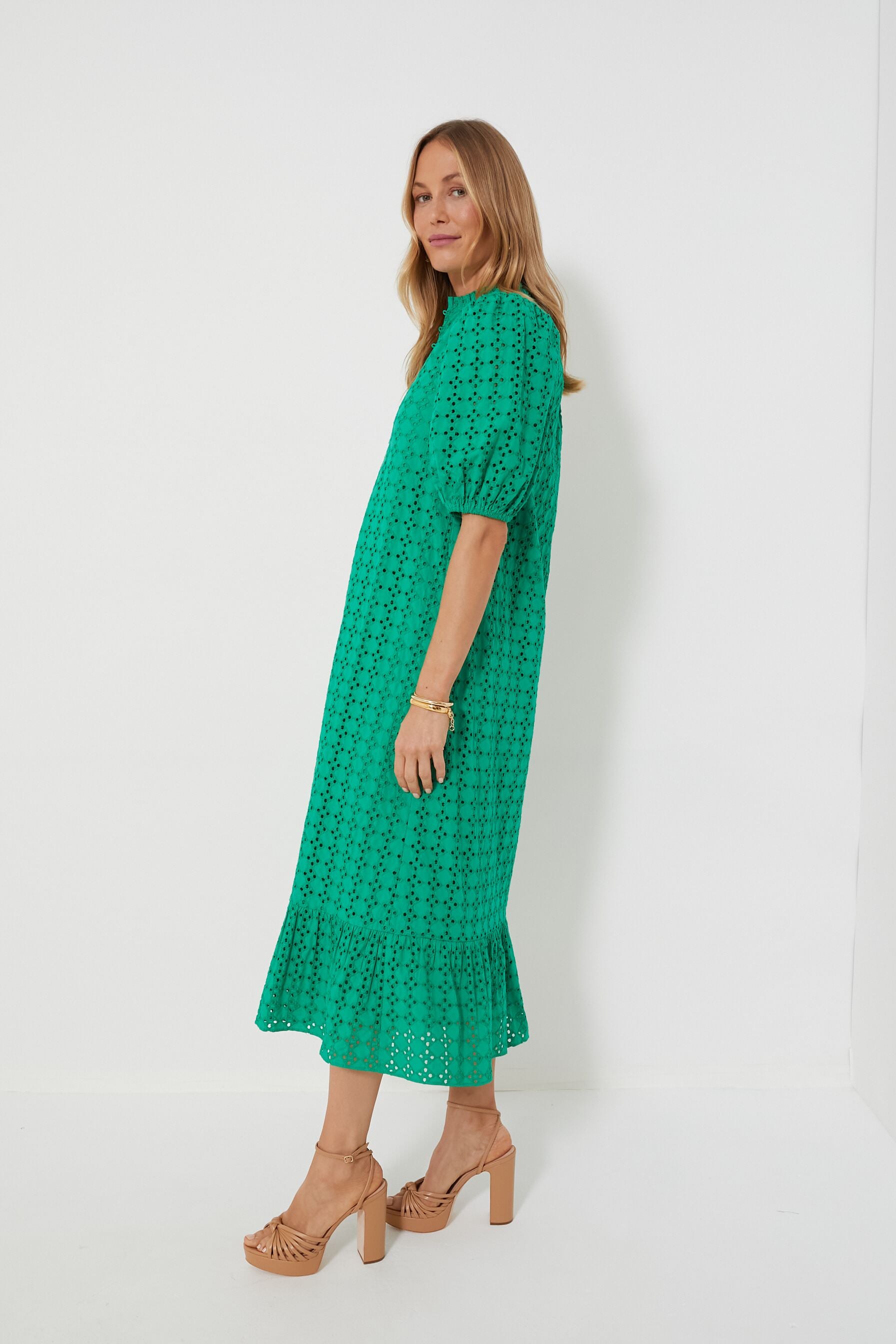 Green Eyelet Midi Tryall Dress-Charming Tale Store