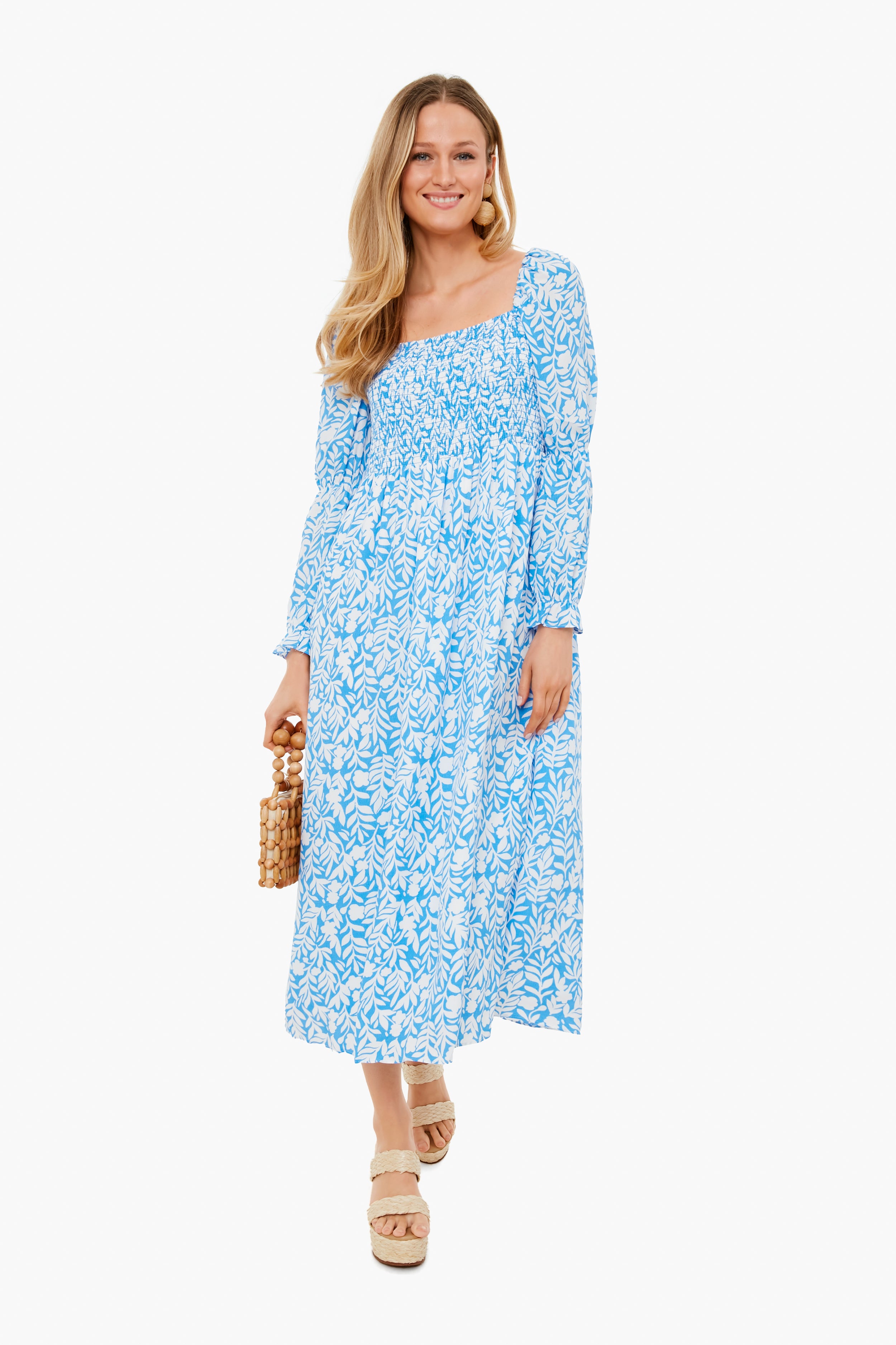 Floral Vine Print Square Neck Dress-Charming Tale Store