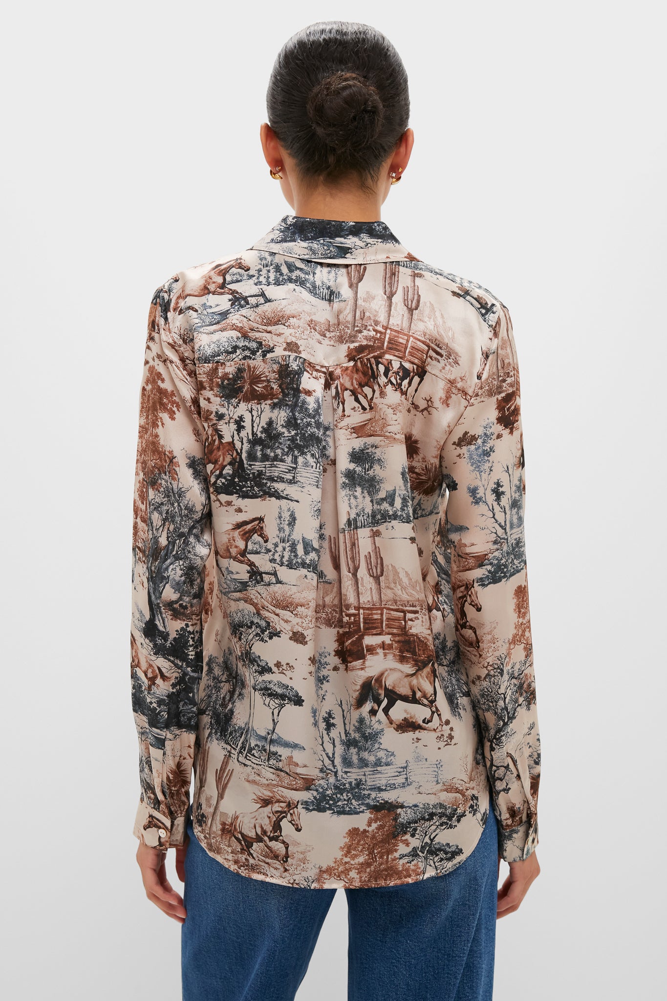 Tan Mountain Western Tyler Long Sleeve Blouse-Charming Tale Store