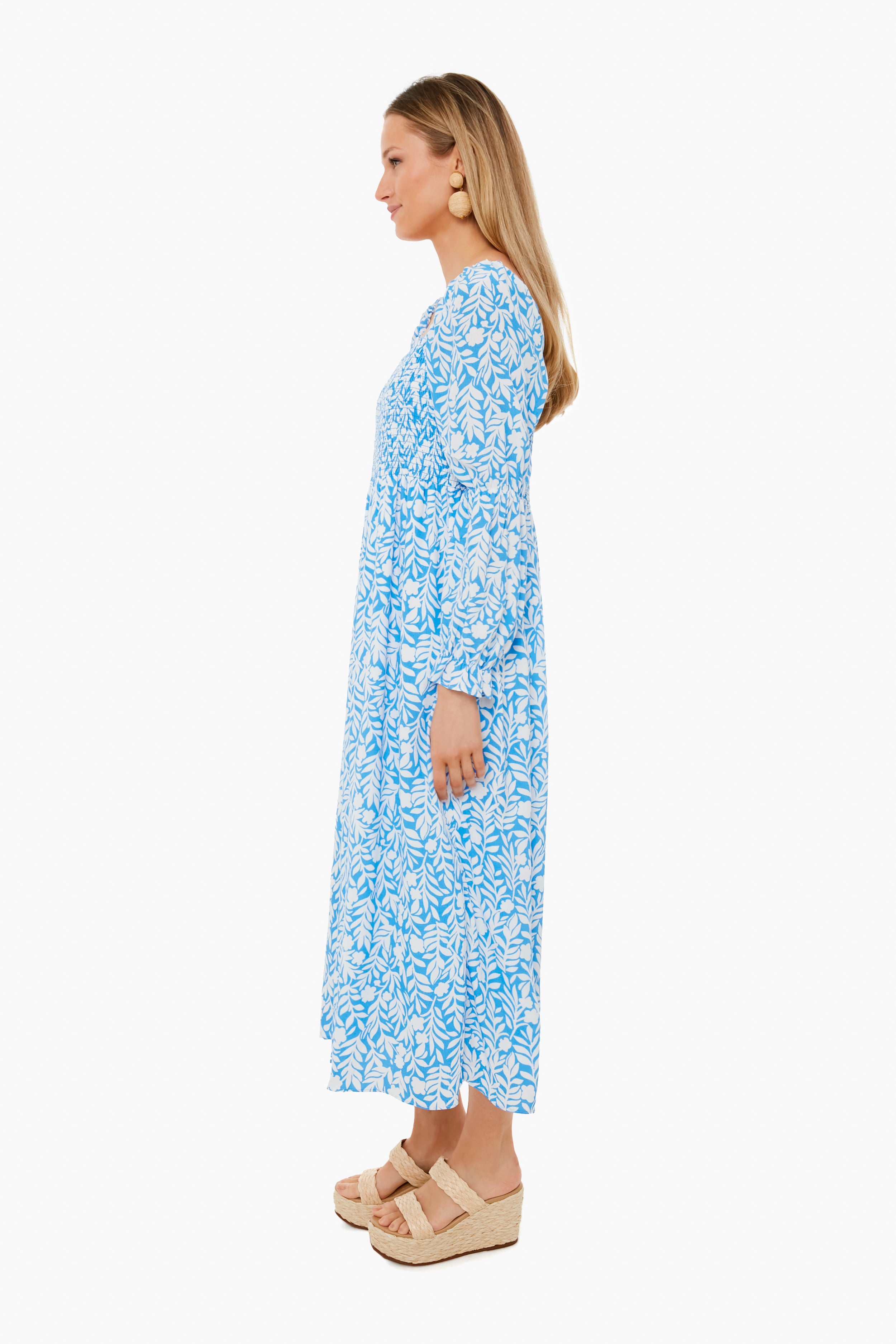 Floral Vine Print Square Neck Dress-Charming Tale Store