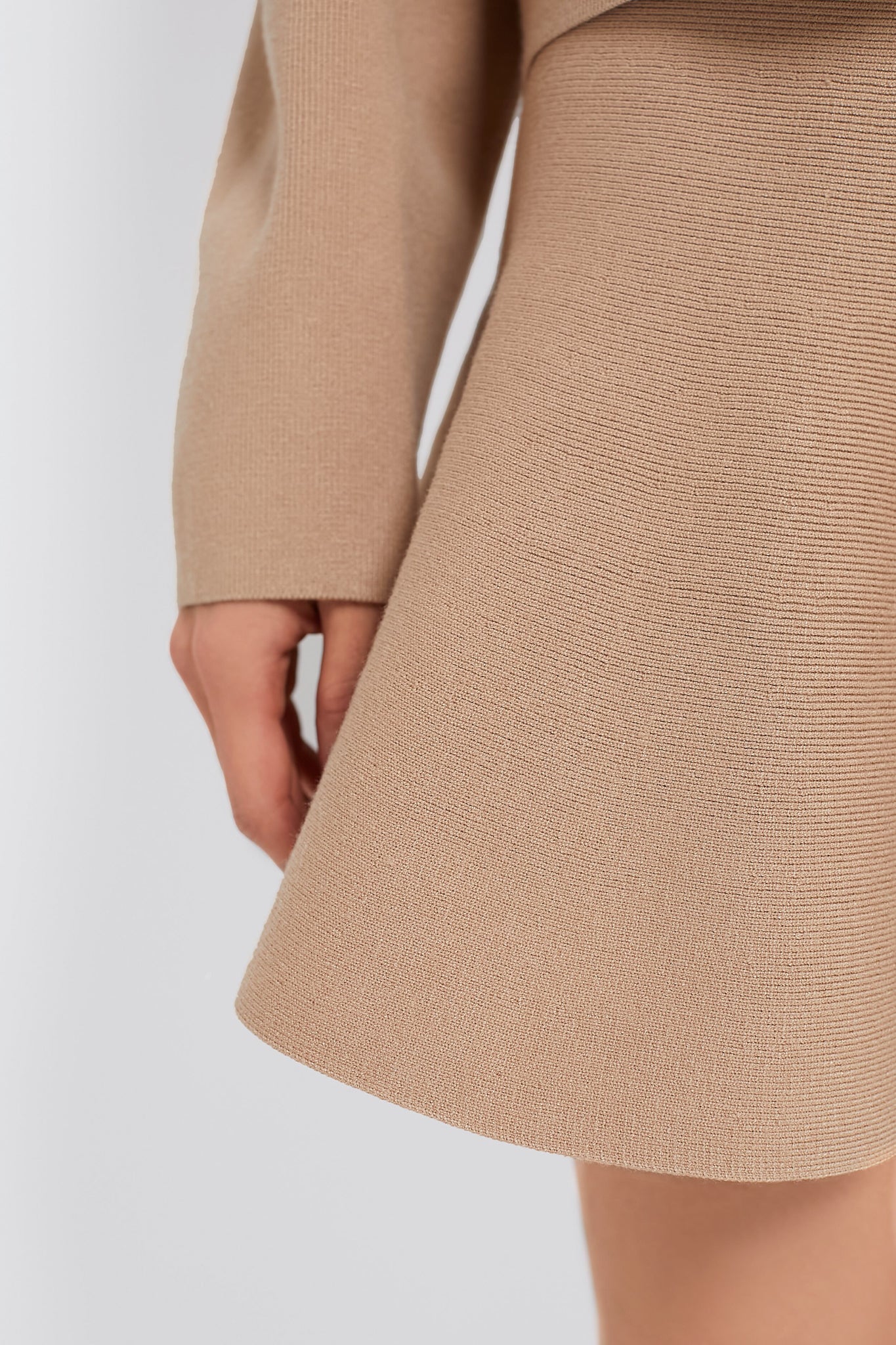 Tan Kaya Flare Knit Skirt-Charming Tale Store