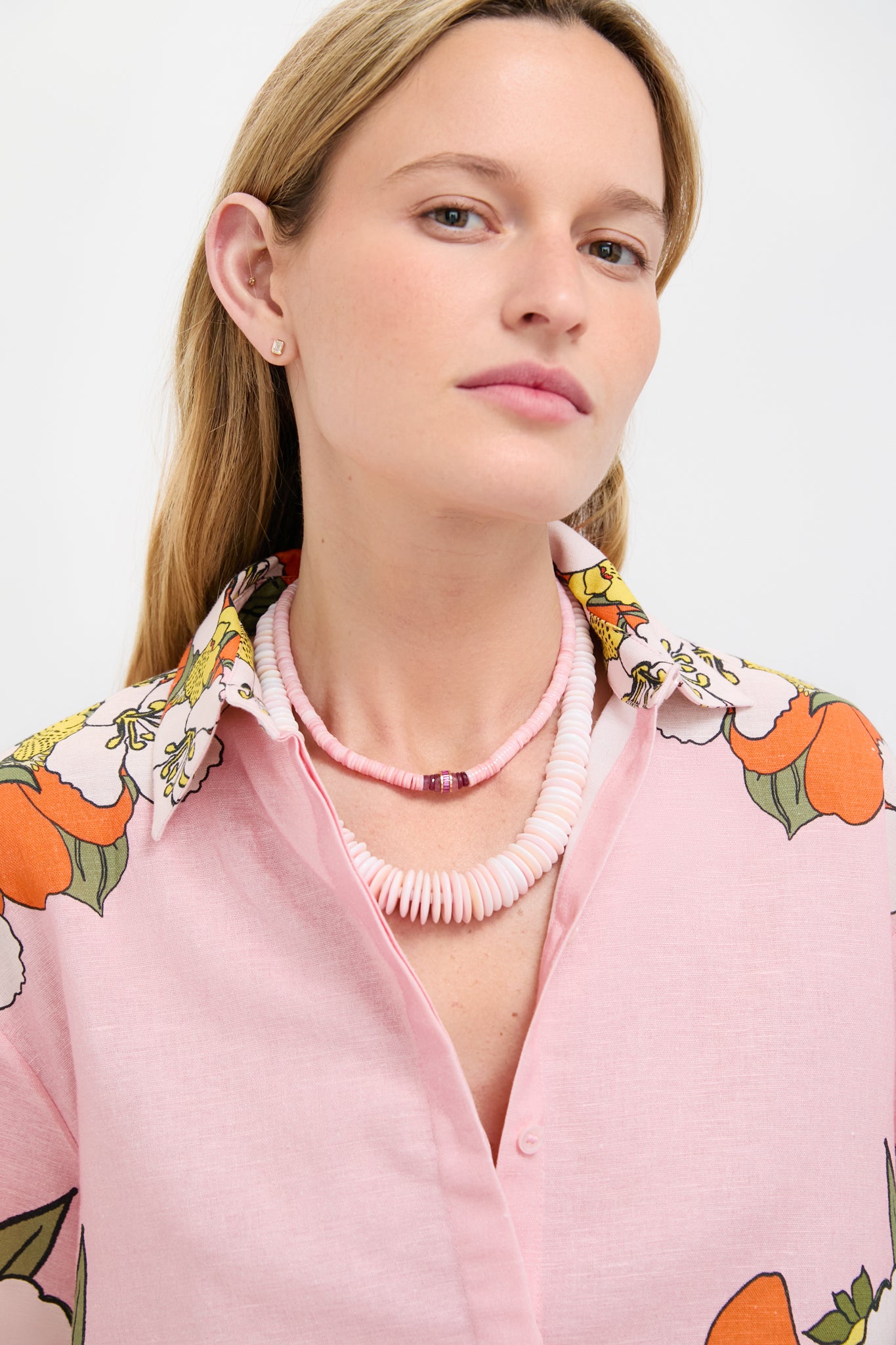 Conch With Ruby Barrel Bead Necklace-Charming Tale Store