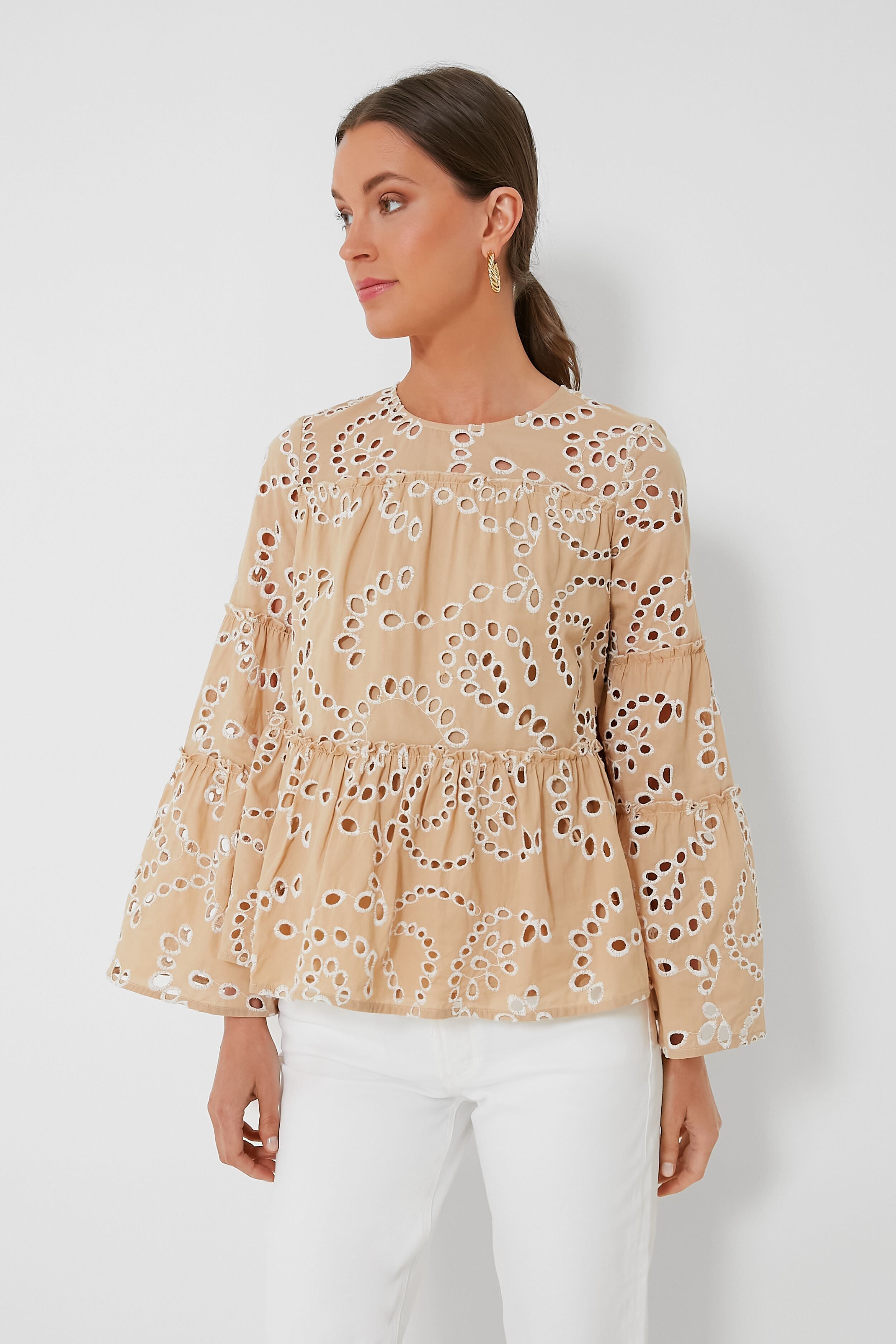 Tan Eyelet Eloise Blouse-Charming Tale Store