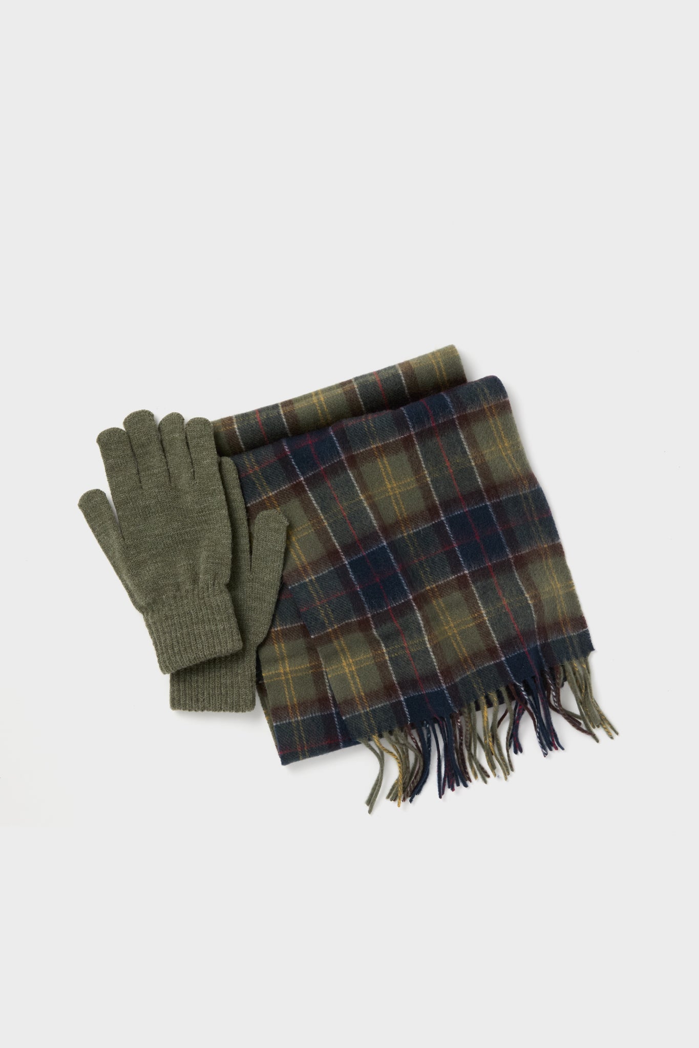 Classic Olive Tartan And Scarf Glove Gift Set-Charming Tale Store