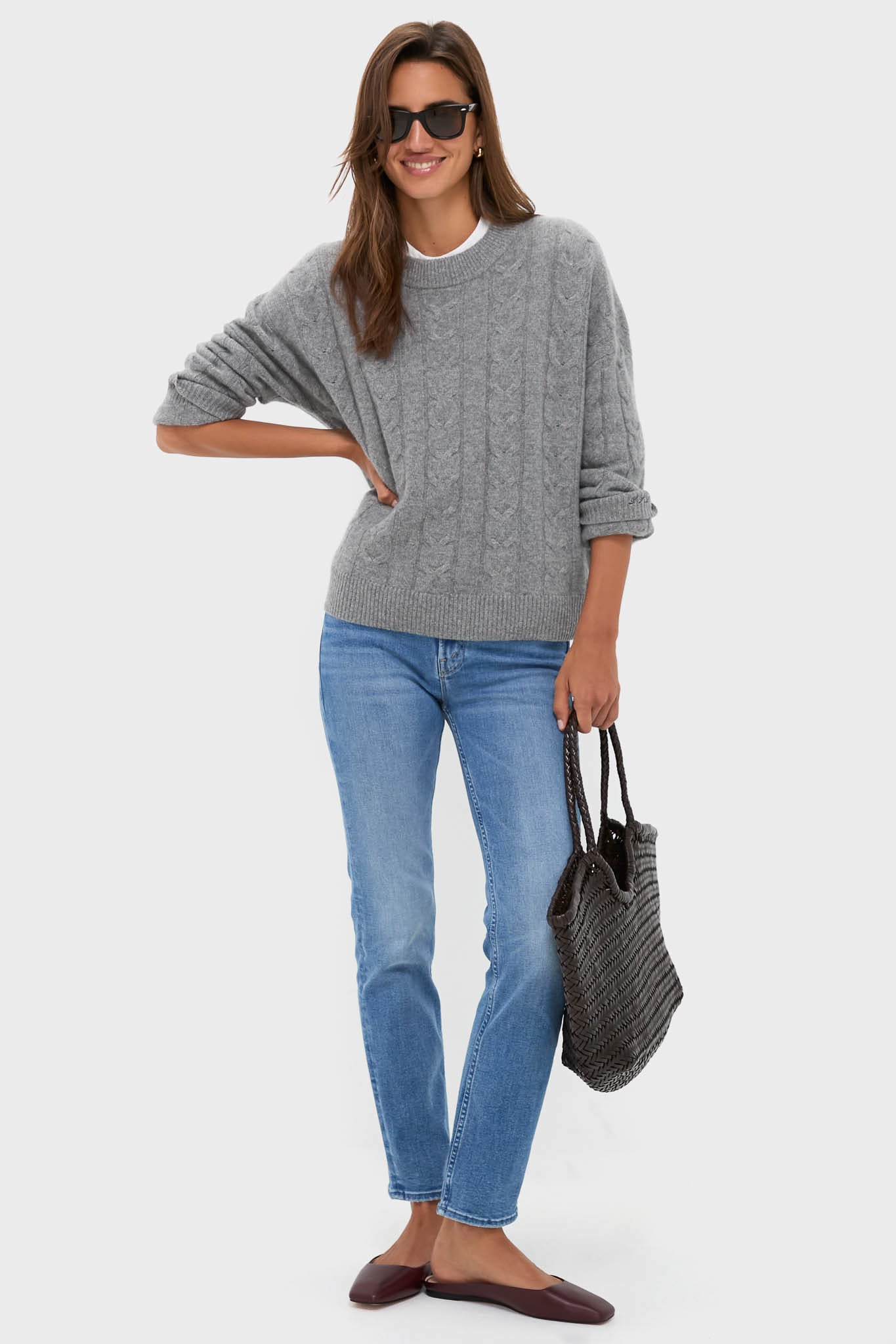 Shadow Gray Cashmere Eloise Cable Knit Sweater-Charming Tale Store